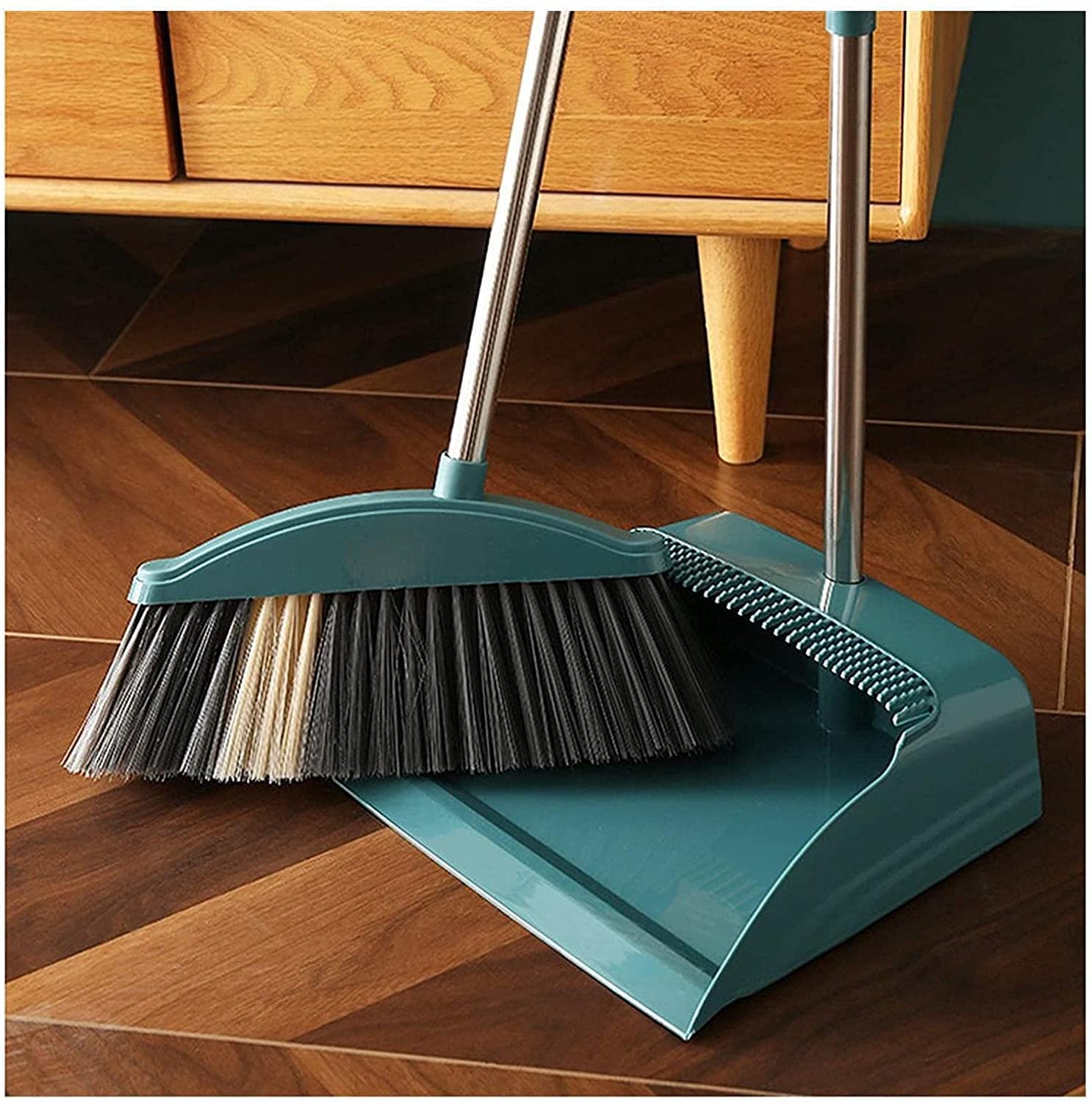 Volbit Broom and Dustpan Set, Super Long Handle Lobby Broom, Self-Cleaning with Dust Pan Teeth, Ideal for Home, Kitchen and Office Use [Black] (B081WTT9SS) Amazon Price History, Amazon Price Tracker