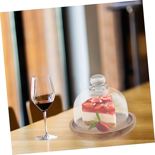Miniatura 7 de 2 unidades de 4.13 pulgadas (4.1 in) pequeña cúpula de cristal transparente para postrequeso cloche con bandeja de servir de madera, soporte para
