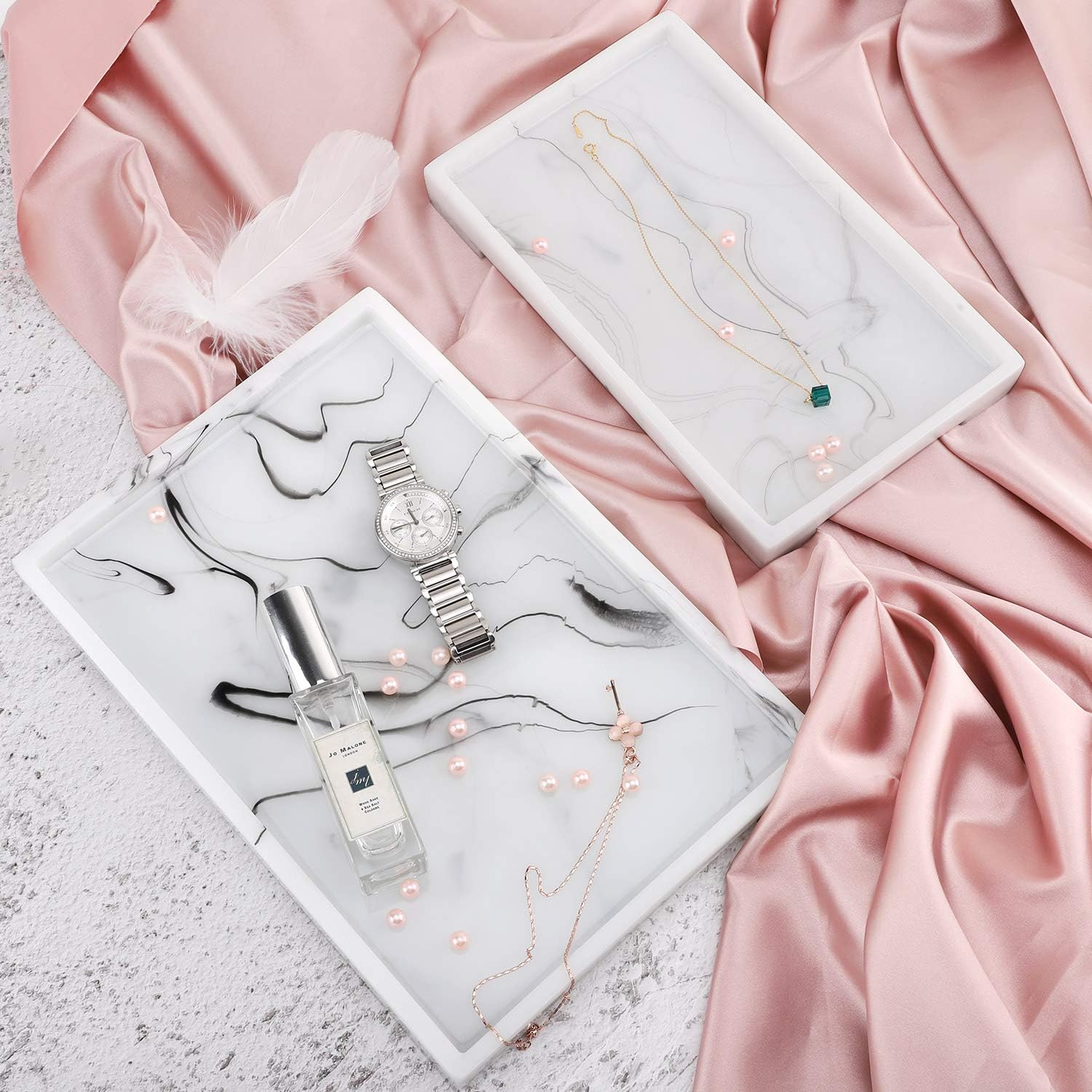 Luxspire Vanity Tray, Toilet Tank Storage Tray, Resin Bathtub Tray Bathroom Tray Marble Pattern Tray, Vanity Organizer for Tissues, Candles, Soap, Towel, Plant, etc - Large Size - White Marble : Home & Kitchen