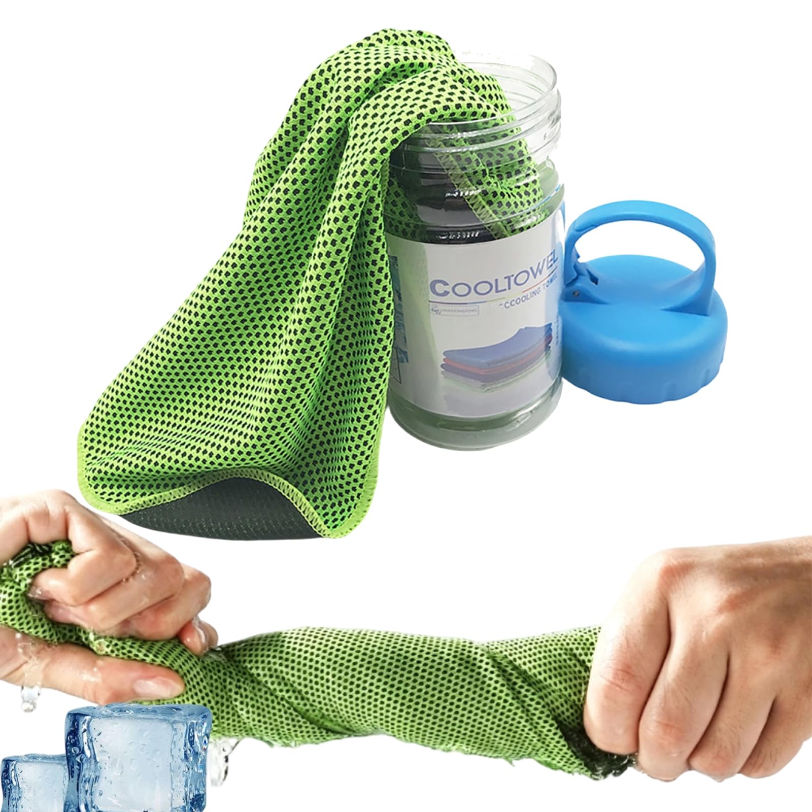Towelnado Ice Towel Bottle, Cooling Bottle Cold Sweat Towel, Cooling Towels for Hot Weather, Absorbent and Quick-Drying, Reusable Coolings Sweat Towels for Running & Outdoor Activities (Green)