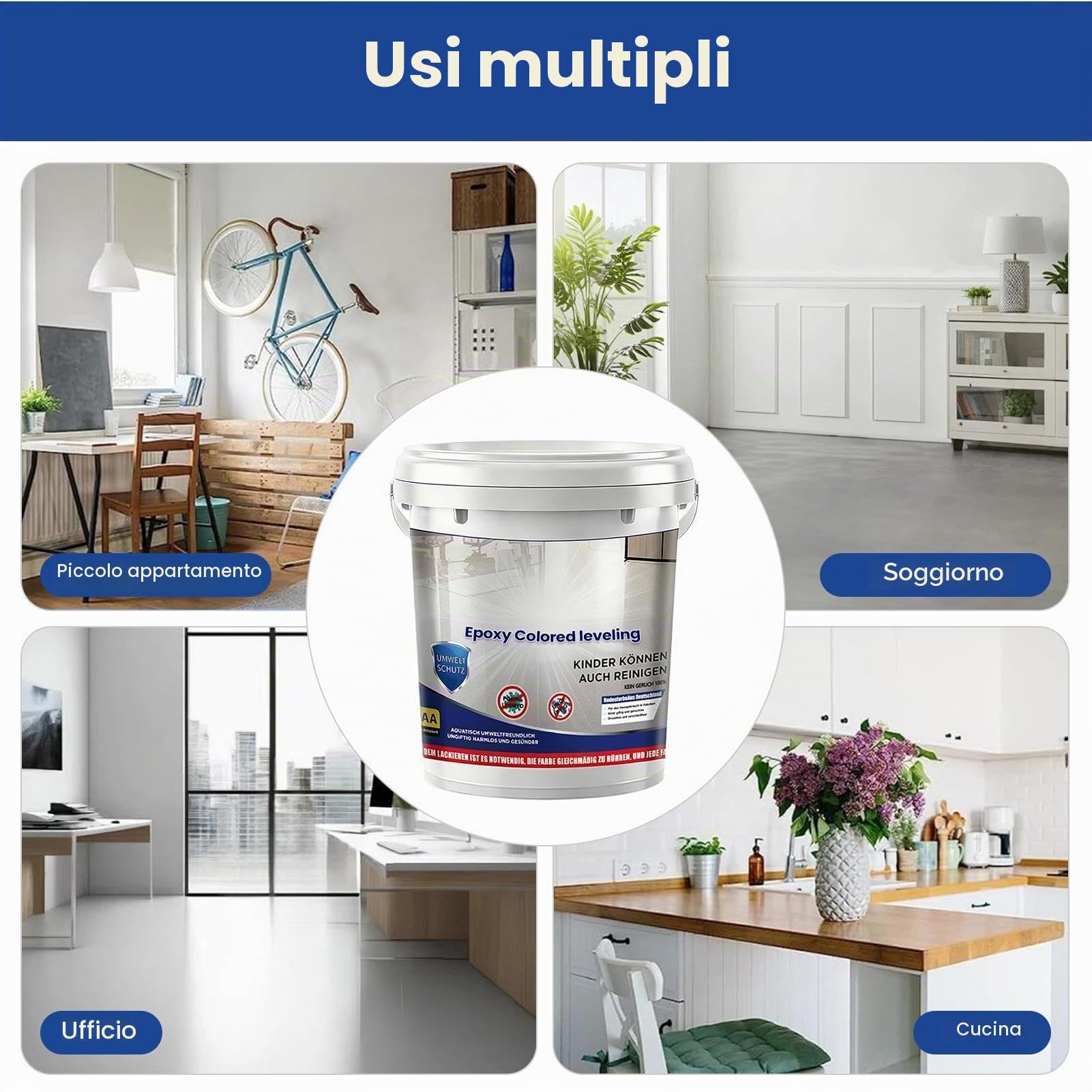 Vernice Epossidica per Pavimenti - Asciugatura rapida, rivestimento autolivellante ad alto gloss | Vernice per pavimenti in resina epossidica con sabbia colorata | per interni ed esterni su cemento in