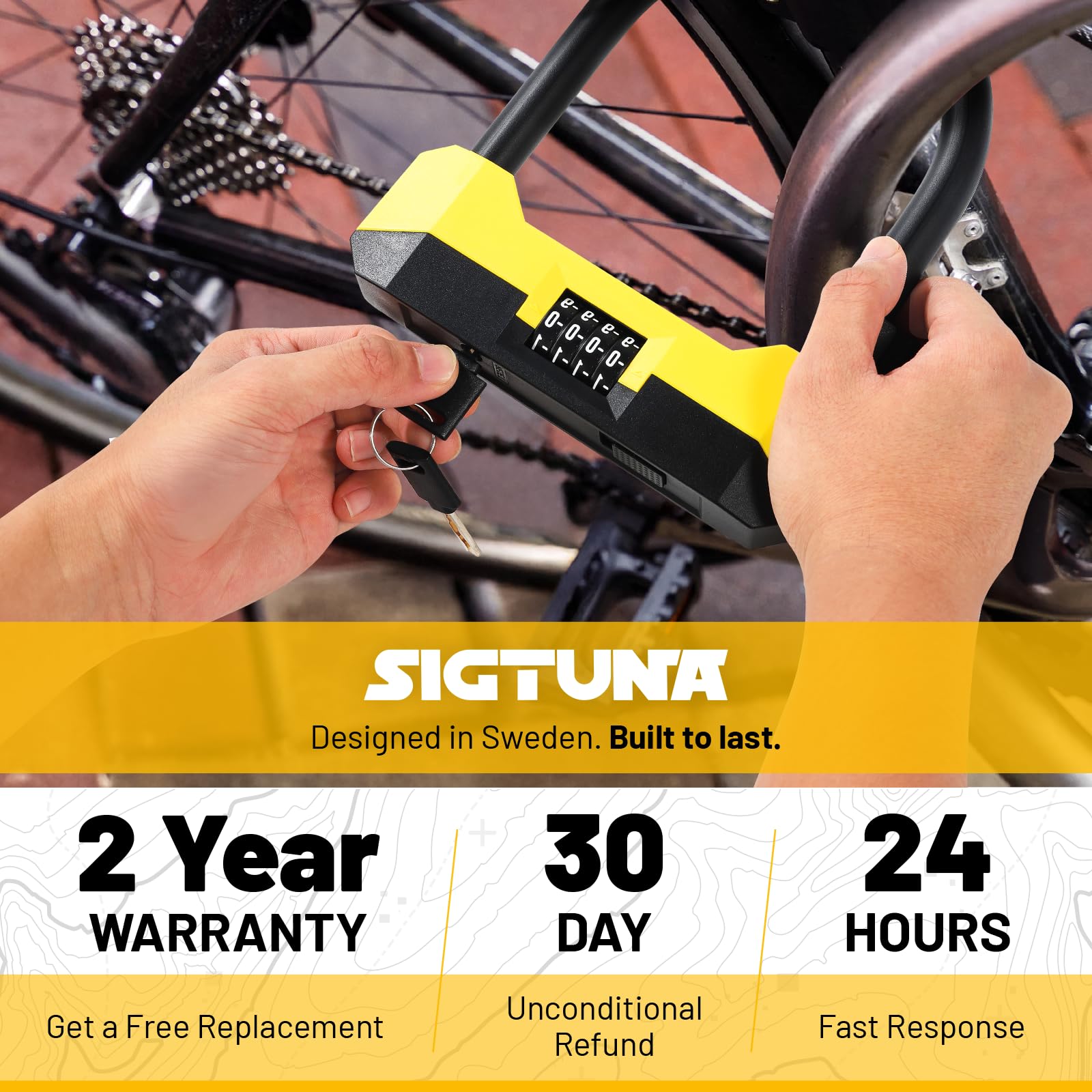 SIGTUNA Lucchetto Bici Robusto Lucchetto Bicicletta e Supporto per Bici da Strada, Bici, Pieghevole