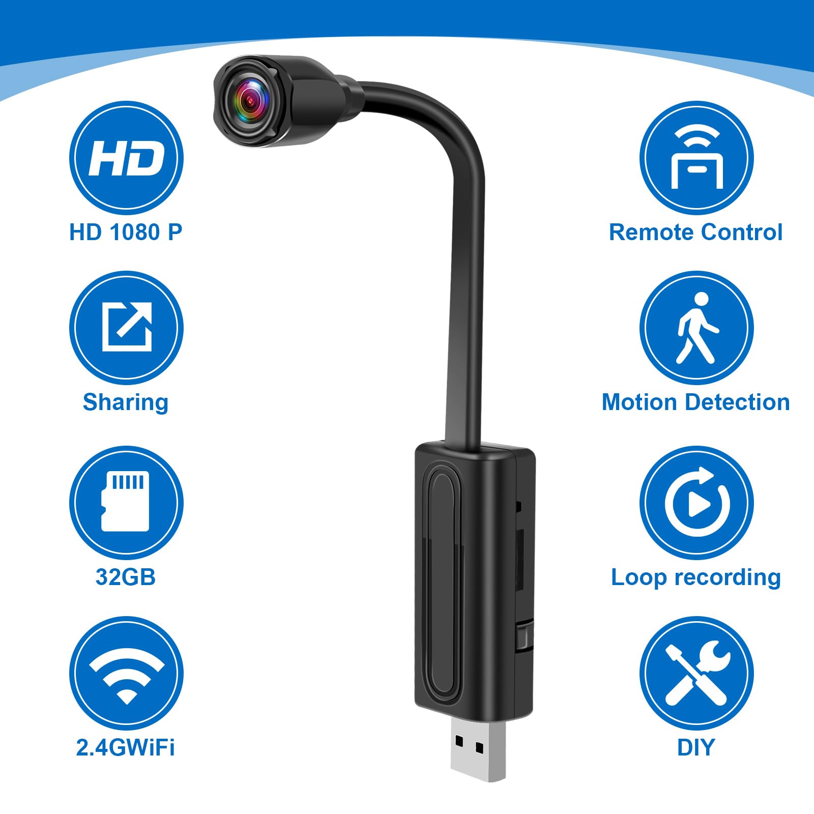 Mini Body Cam WiFi,Tragbare Mikro Kamera USB HD 1080P Kleine Kamera Innen mit Bewegungserkennung/Loop-Funktion, Videokamera für Meetings Reisen/Spaziergänge