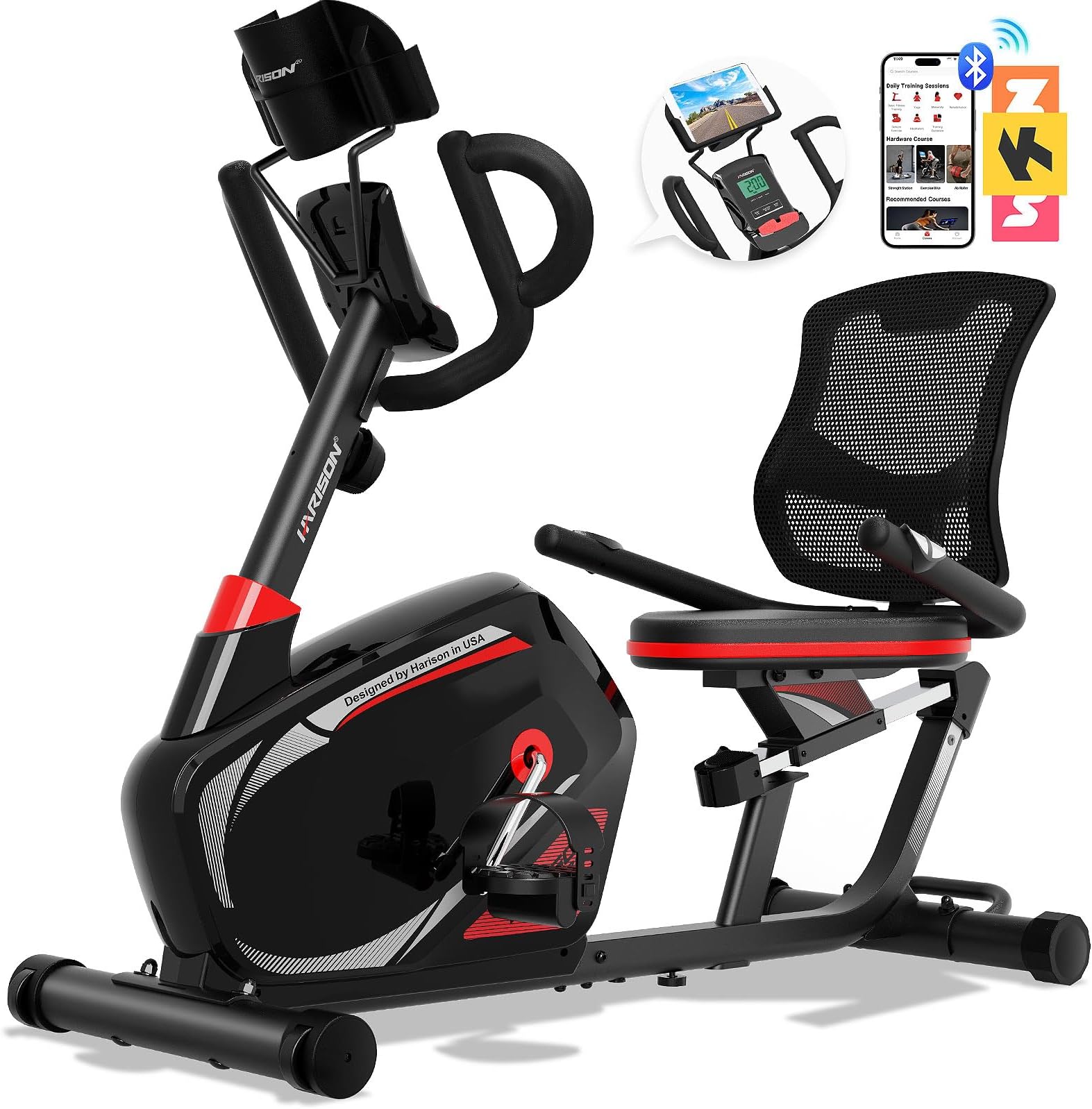 HARISON Pro Recumbent Exercise Bike 400 lbs Capacity, Magnetic Recumbent bike for Adult and Seniors, Recumbent Stationary bike for Home with Smart Bluetooth App, LCD Monitor, Heart Rate monitor