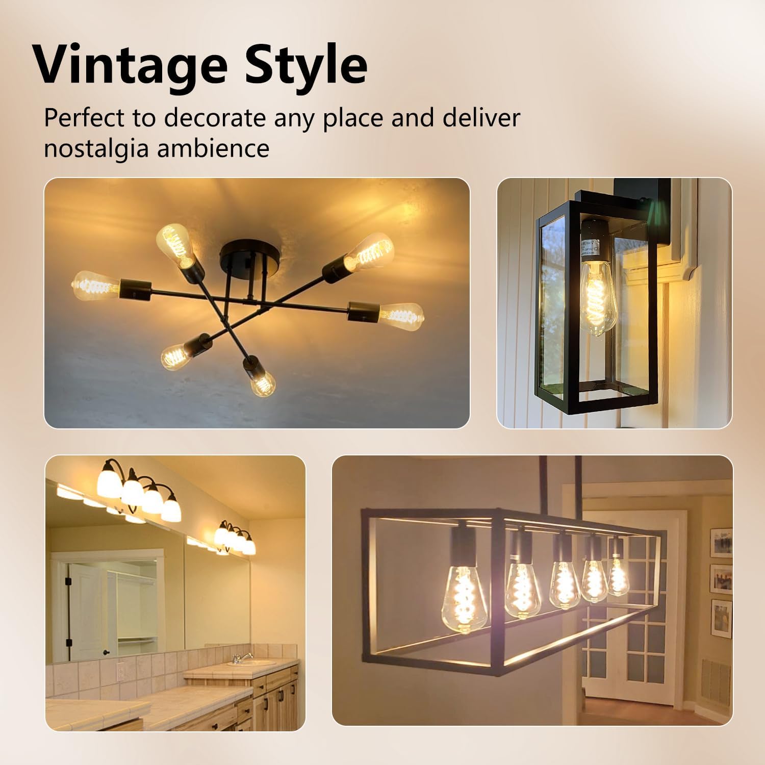 E26 Dimmable Spiral LED Bulb, Soft White 2700K, ST58/ST19 Antique LED Filament Bulbs with 80+ CRI, 600 LM, 6W Equivalent to 60W, Antique Plastic Style for Home, Bedroom, Farmhouse,12 PCS
