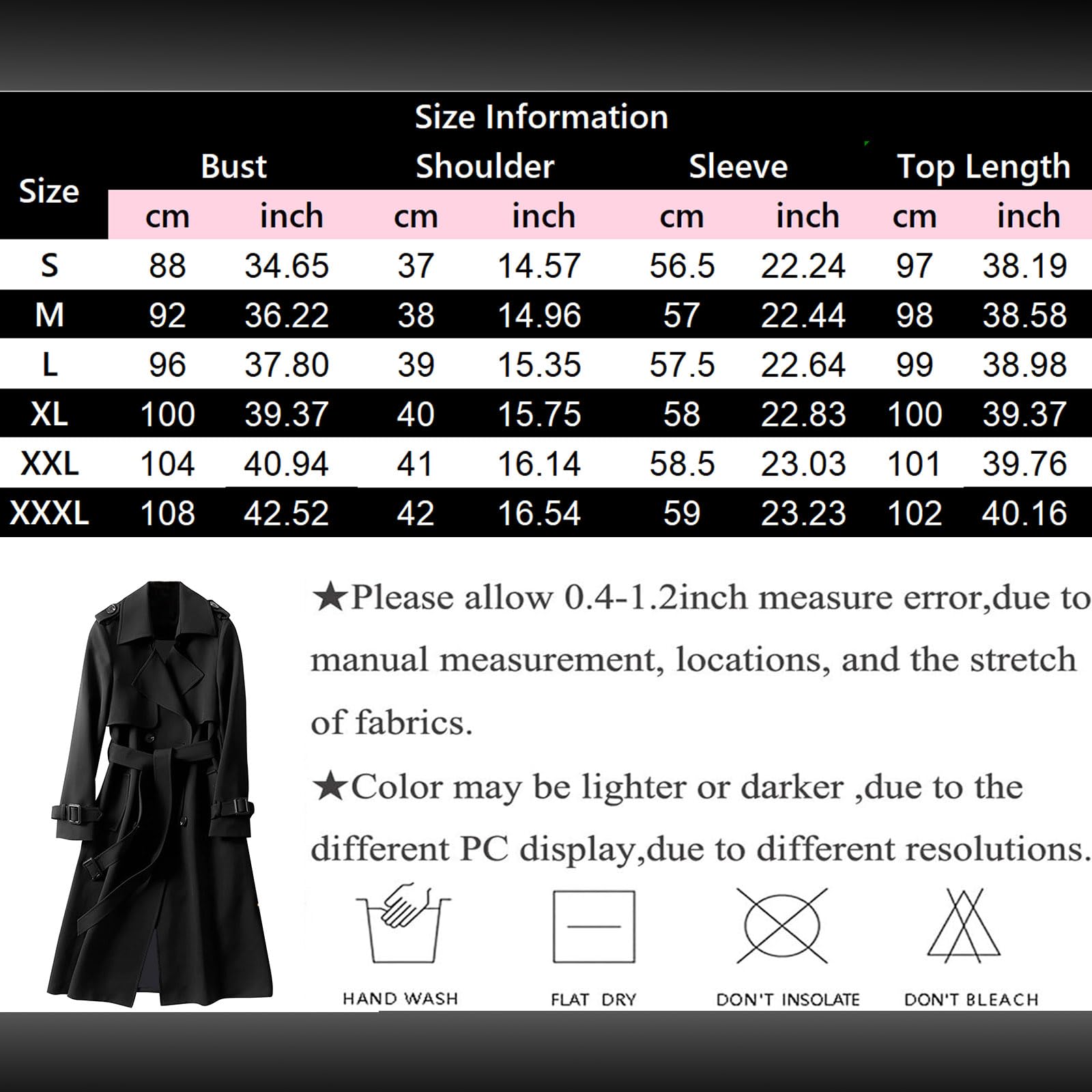 Generisch Trenchcoat Damen Lang - Mäntel für Damen Herbst Winter Übergangsmantel Trench Coat Braun Wintermantel Elegant Damenmantel Vintage Herbstjacke Übergangsjacke Windjacke