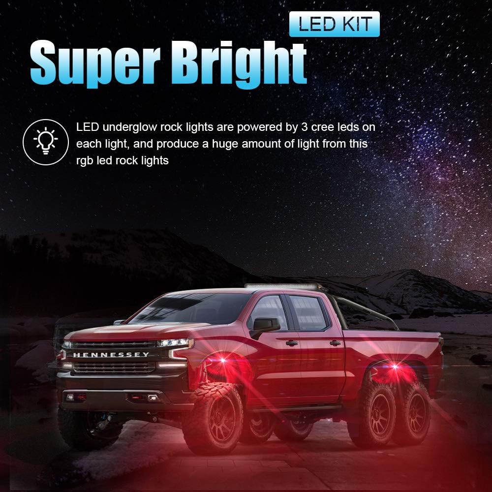 SUNPIE Rock Lights, RGB Rock Light for Wrangler UTV ATV Offroad, 8 Pods RGB Universal Underglow Body LED Lights&Multi Color Changing and Waterproof, App Control