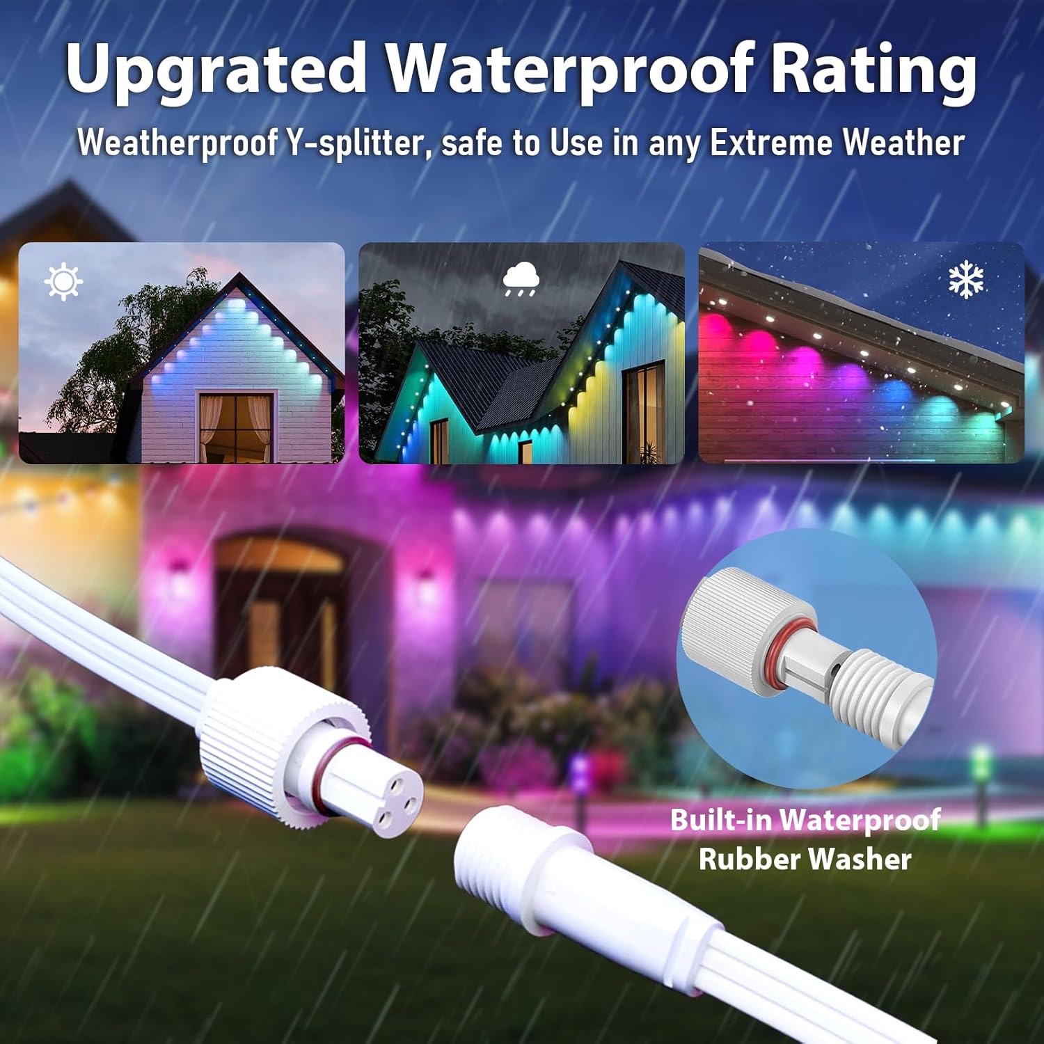 Y-Shaped Extension Cable,IP68 Waterproof 3 Pin 1 Female to 2 Male Splitter,Compatible with Govee Permanent Outdoor Lights 2/Elite H705D/H705E/H705F/H805A/H805B/H805C for Outdoor Lighting Expansion