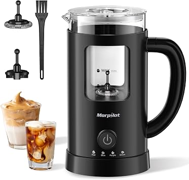 Milk Frother Electric 4 in 1 - Morpilot 600ml Automatic Milk Frothers Large Capacity Milk Steamer and Warmer Glass Visible Milk Heater and Foamer for Latte Coffee Cappuccino