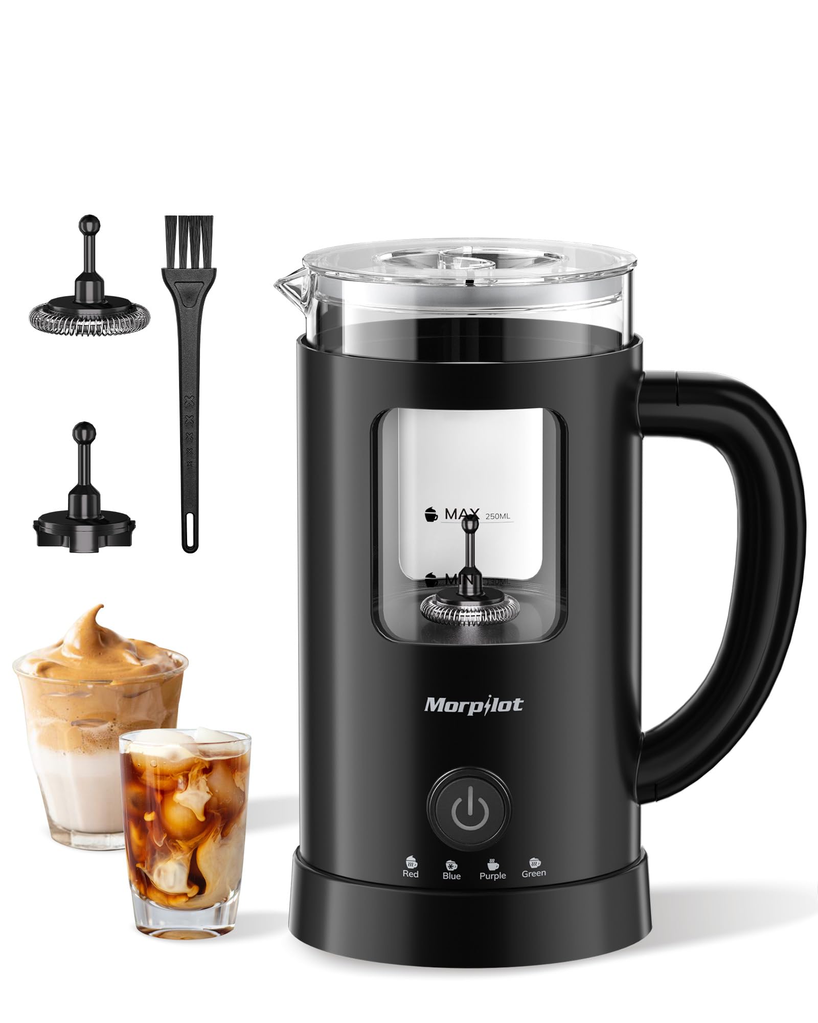Milk Frother Electric 4 in 1 - Morpilot 600ml Automatic Milk Frothers Large Capacity Milk Steamer and Warmer Glass Visible Milk Heater and Foamer for Latte Coffee Cappuccino