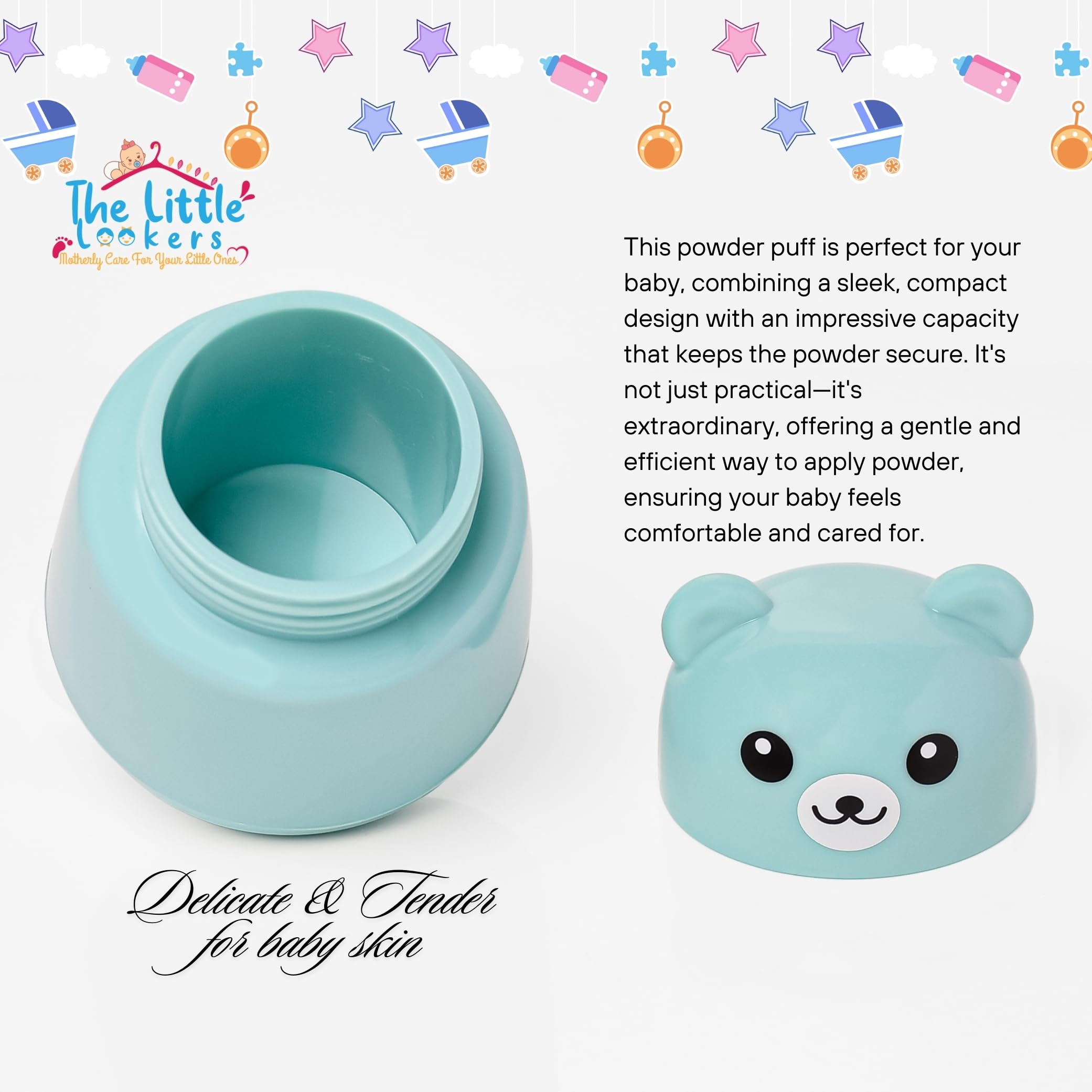 THE LITTLE LOOKERS Baby Powder Puff | Baby Powder Puff With Box | Powder Puff With Box Holder Container | Powder Puff For Babies | Puff Powder Box (Panda-Blue),Pack Of 1 - Image 6 thumbnail