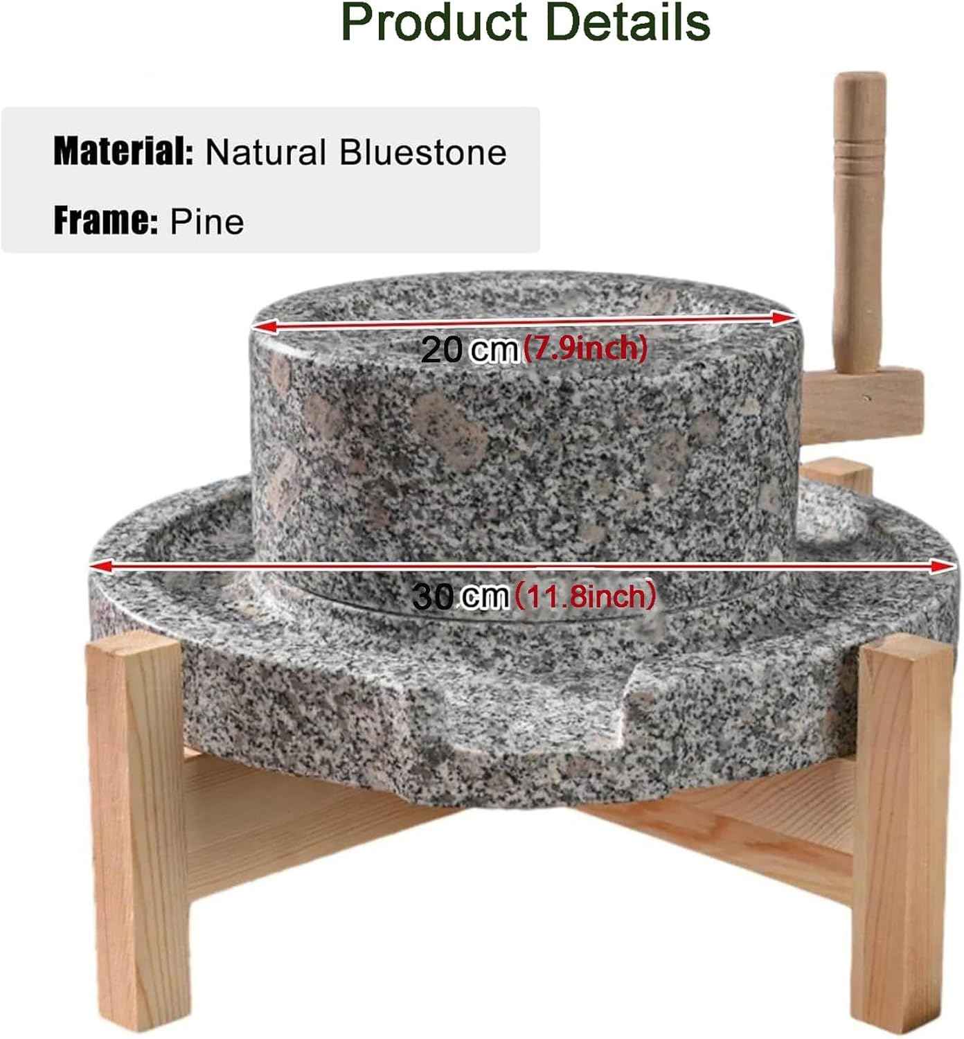 Hand Grain Mill Stone - Handmade Stone Grinder with Wooden Stand, Hand Crank Wet Grain Grinder, Household Se & Grain Pulverizer for Wheat, Rice, Beans, Seeds, and SES