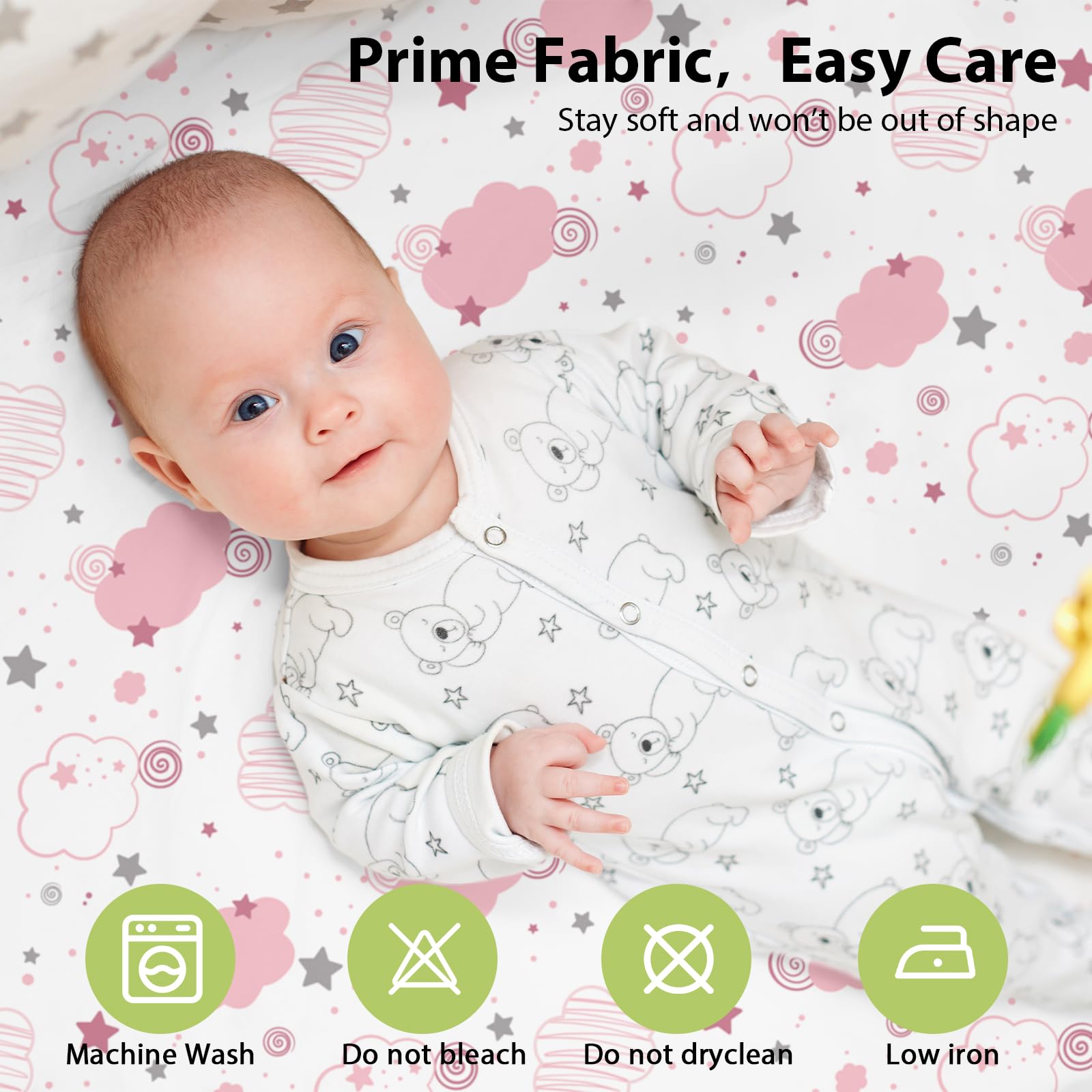 FIEMOL Next to Me Crib Sheets 85x51cm Fitted, 3 Pack Baby Cot Sheets, Ultral Soft & Silky Smooth Microfiber Bedside Crib Fitted Sheets Pink Rainbow — view 6