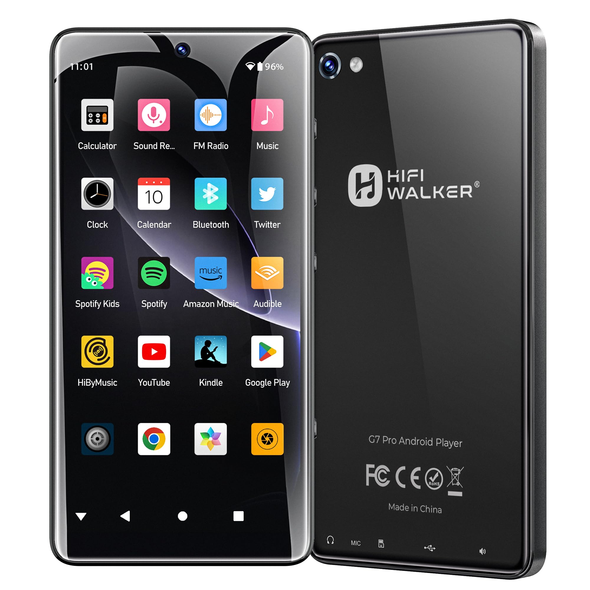 HIFI WALKER G7 Pro MP3 Player Android 13 mit WLAN & Bluetooth, 5,2" HD Touchscreen, MP4 Player mit Spotify, 3GB RAM 32GB ROM, Dual Kamera, Erweiterbarer Speicher, Lautsprecher (Schwarz-160GB)