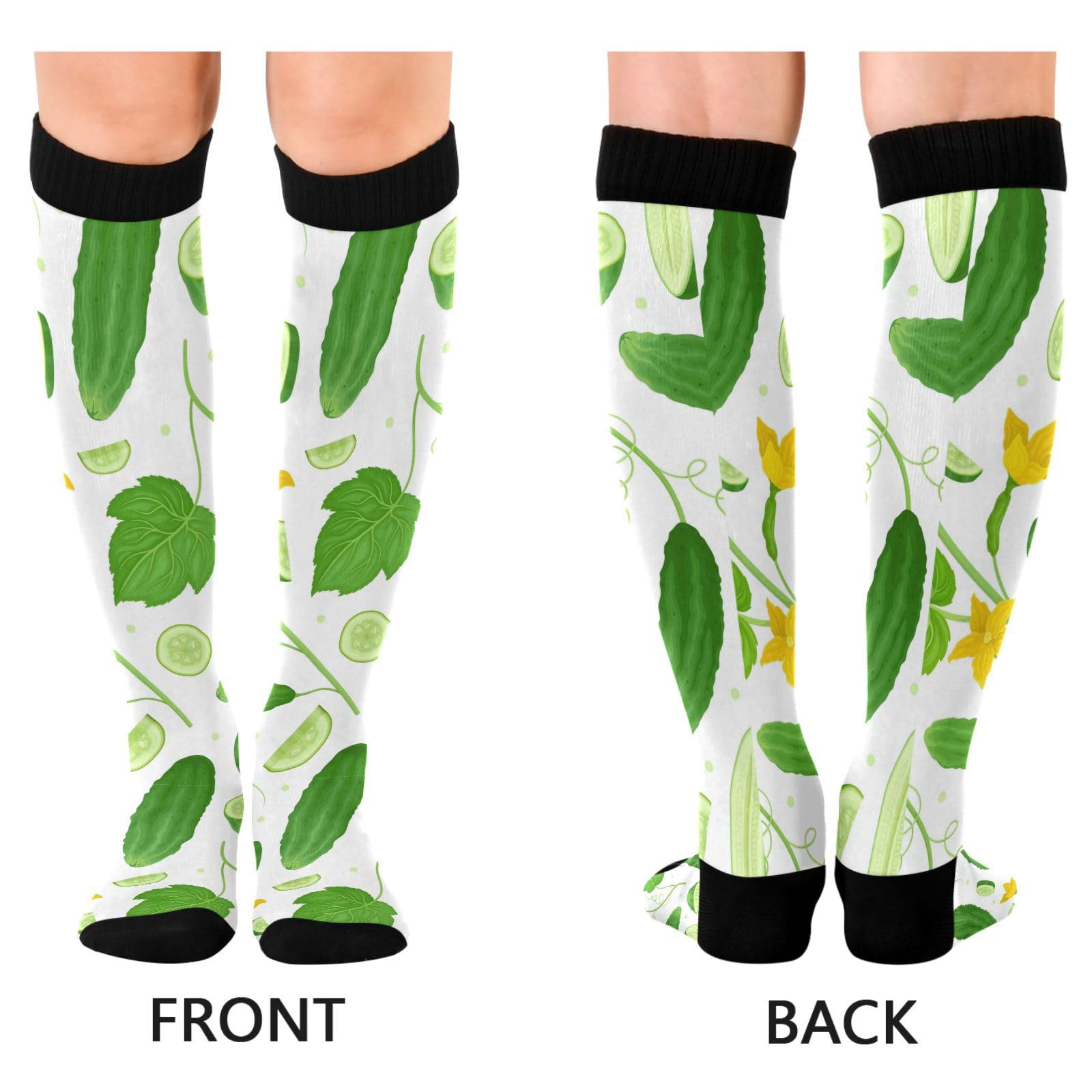Dussdil Green Cucumber Vegetable Flowers Compression Socks for Women Men Circulation Long Knee Sock for Sport Gym Running Stockings