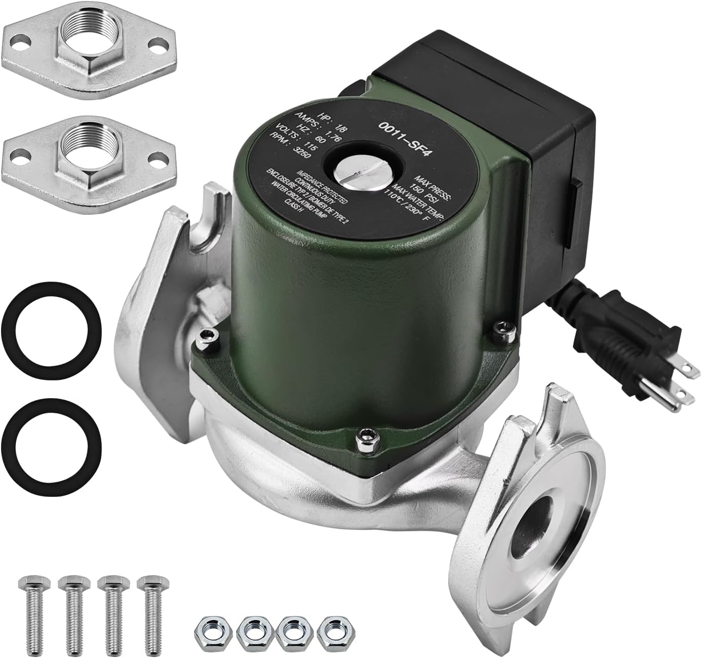 0011-SF4 Stainless Steel Cartridge Circulator Pump 1/8 HP 115V SS Circulator Water Circulating Pump with Flange Gaskets Replacement for 0011-SF4