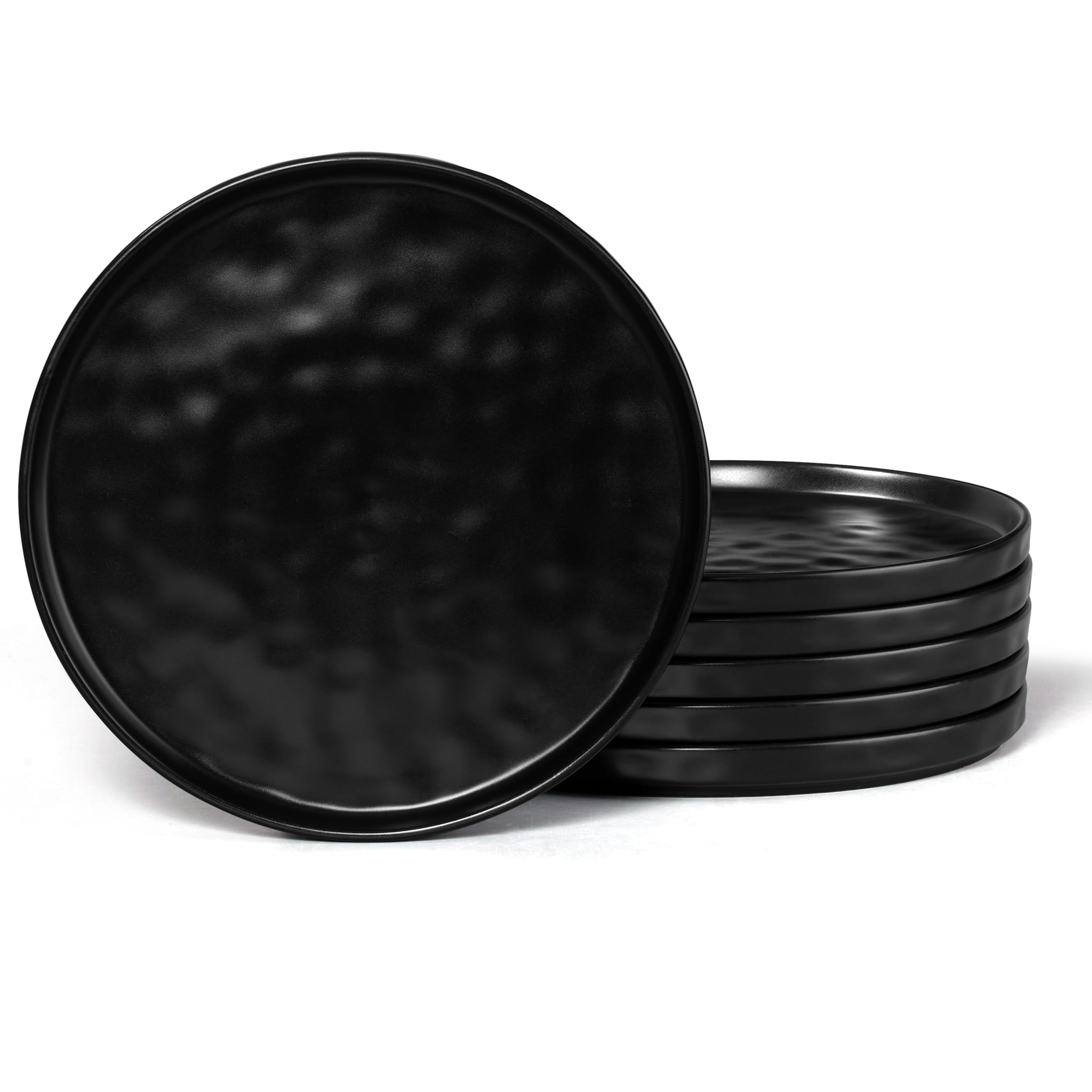 Herogo Dinner Plates Set of 6, 10 Inch / 26.3 cm Stoneware Dining Plate Set, Reactive Glaze Tableware Plates for Party, Wedding, Birthday, BBQ, Picnic, Dishwasher & Microwave Safe - Matte Black