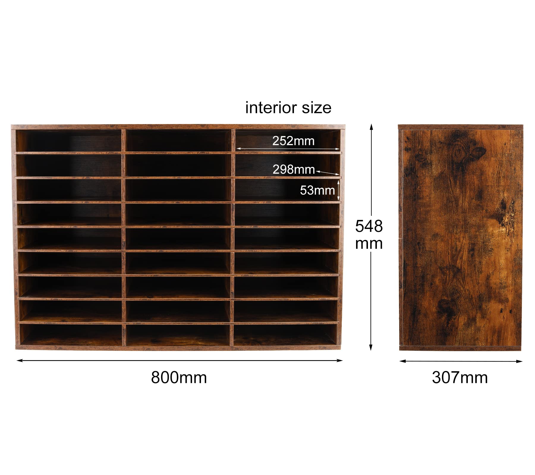 Porte-documents Mural à 6 Niveaux - En Bois D'ingénierie Marron - Avec Crochets - Pour Bureau, Salon, école (39,5x32,4x14 Cm)