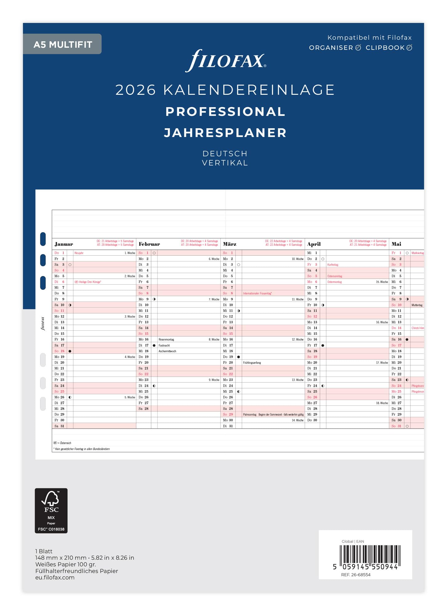 Filofax A5 Professional Year Spl. (German) 2026