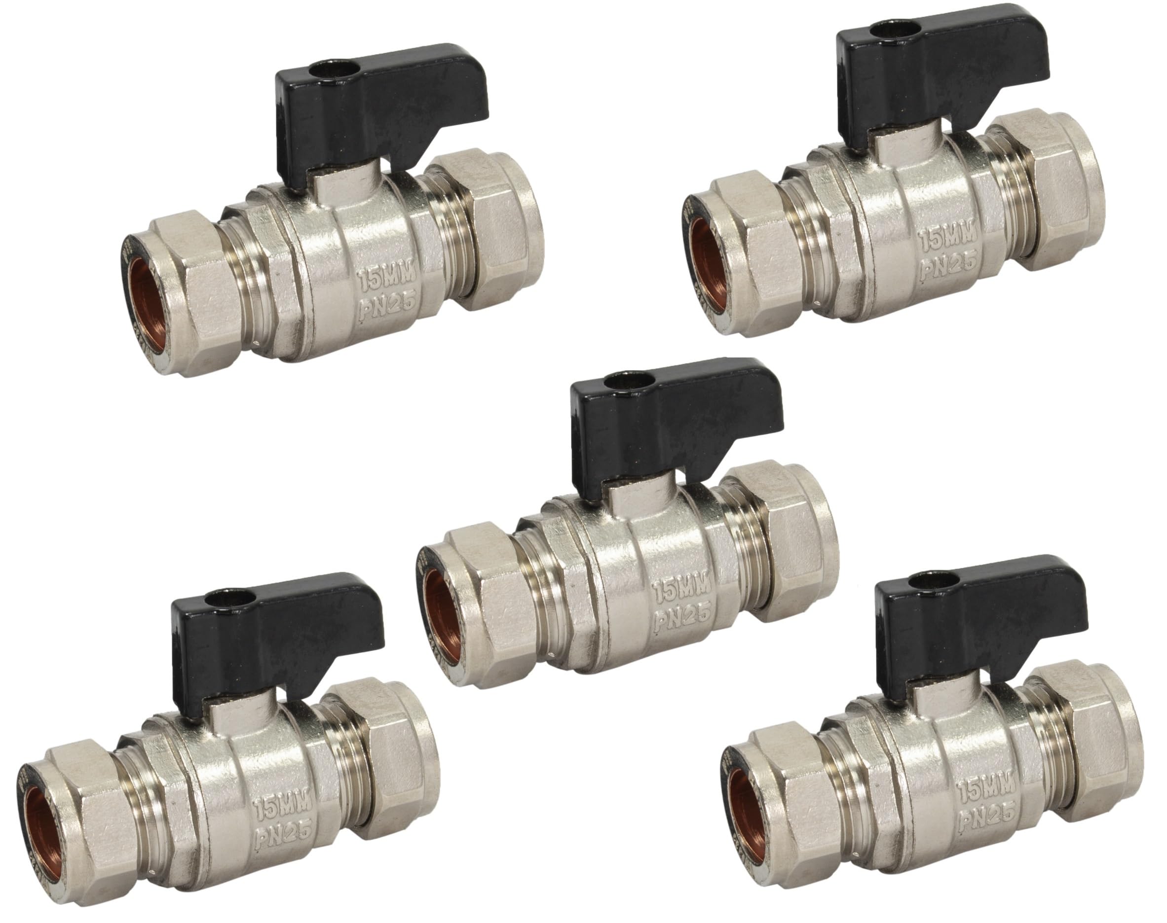 22.5 Team Controls Chrome Tc 15Mm Compression Isolation Valve Full Bore With Black Lever Handle Thumb Turn Bolofix Isolating Valve - Pack Of 5