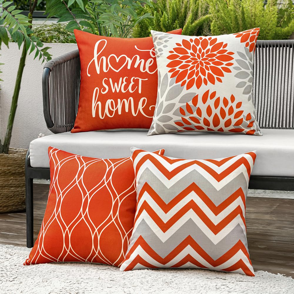 MIULEE Lot de 4 Imperméables Housses d'oreillers Décoratives Housse de Coussin pour l'extérieur Imprimées pour Le Canapé Le Balcon Le Patio ou Le Salon