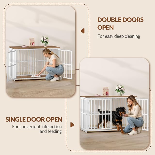 Foto 2 de 8 de Fobyfurny Jaula para Perros, 120 x 65 x 81 cm, Marrón Rústico y Blanco
