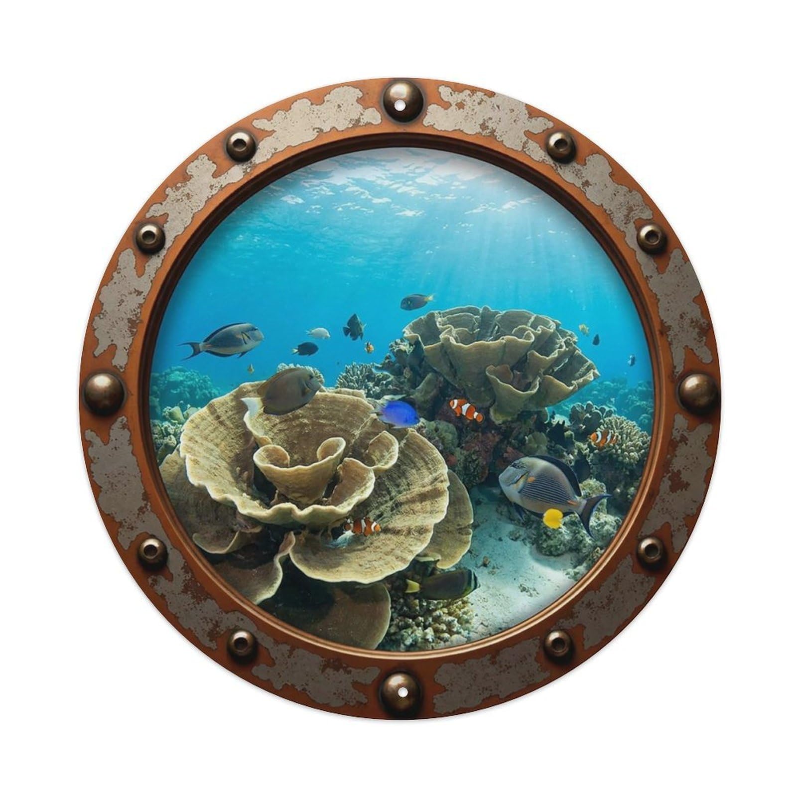 Gead 8X8inch Style Vintage Porthole Scroll Coral Nautical Window View Metal Tin Sign