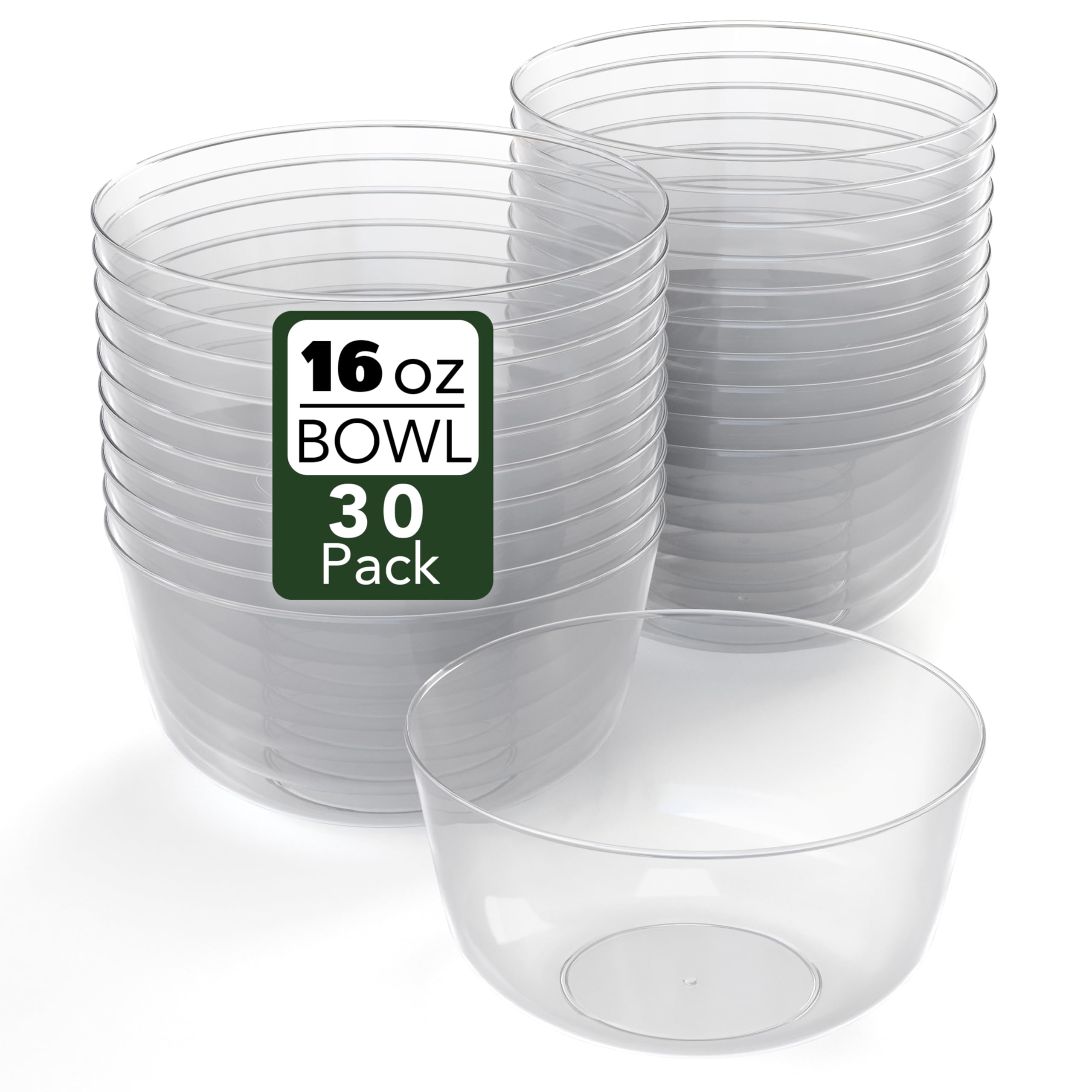 Trendables Clear Plastic Bowls Disposable - 16 Oz Plastic Bowl 30 Count - Disposable Soup Bowls - Large Plastic Bowls - Heavy Duty Cereal Bowl - Plastic Serving Bowls For Weddings And Parties