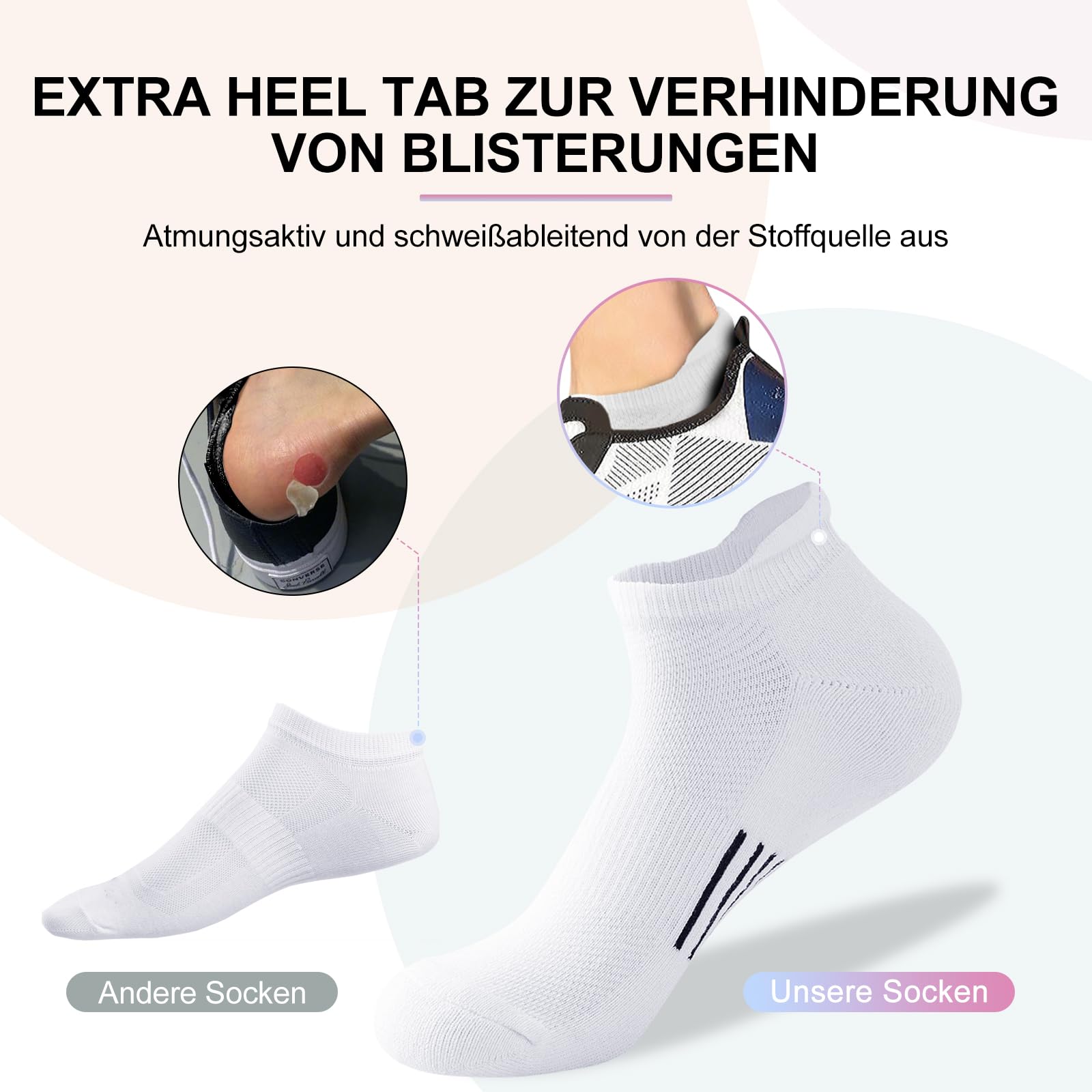 Niofind Calzini Donna Cotone Corti Calze Running Spostivi Anti-Vesciche Traspiranti Imbottiti per Corsa, 6 Paia 35-38/39-42