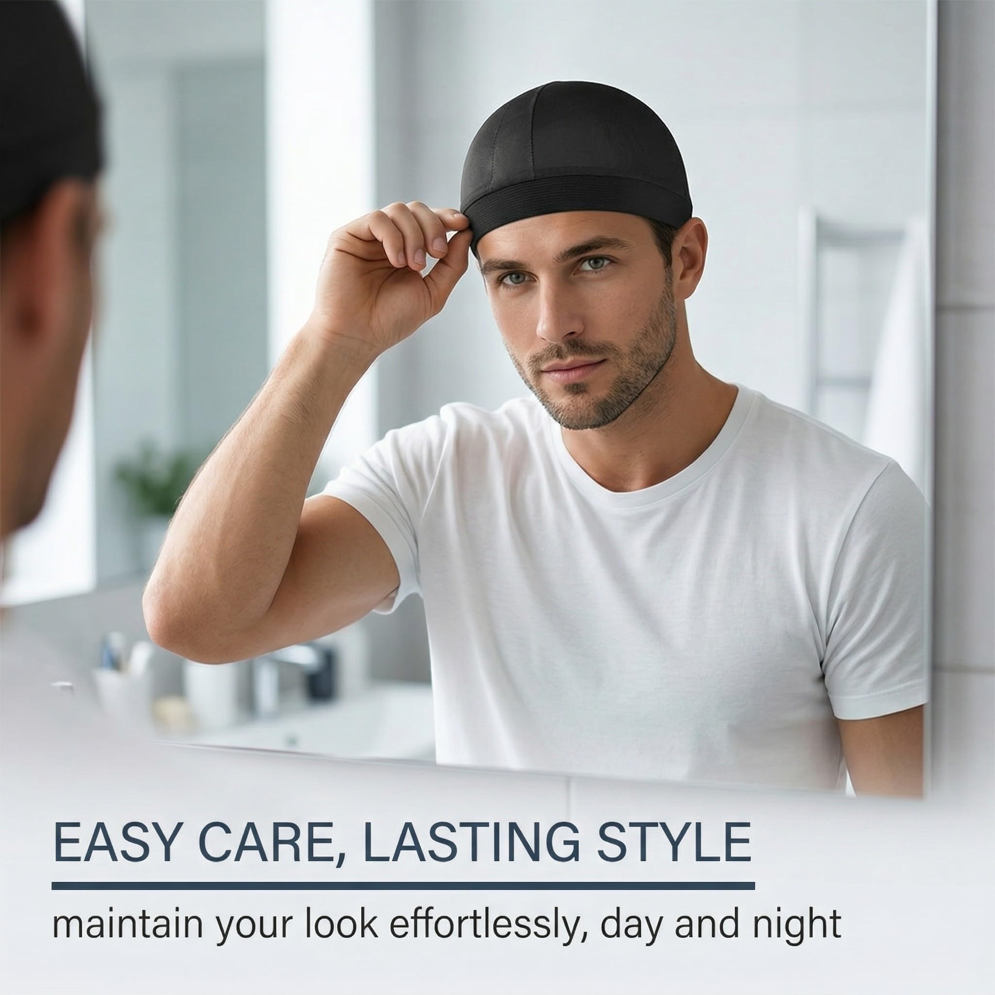 2 Pezzi Cuffie Ondulate Setose per Uomo, Fascia Elastica, Wave Caps, Durag Setoso, Copricapo, Bandana Uomo, Cuffia in Raso, per Dormire e Doccia (Circonferenza Testa 52cm)