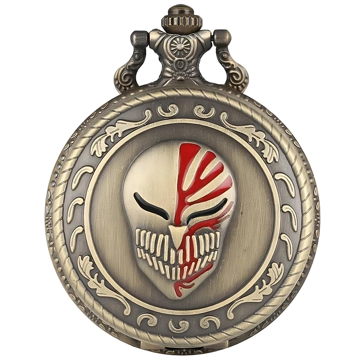 Tiny TimTiny Tim Bleach Hollow Mask Pocket Watch Keychain | Ichigo Anime Pendant Quartz Watch | Vintage Brass Timepiece | Cosplay & Collectible Gift for Bleach Fans | Anime Hollow Design Keyring (Bleach)