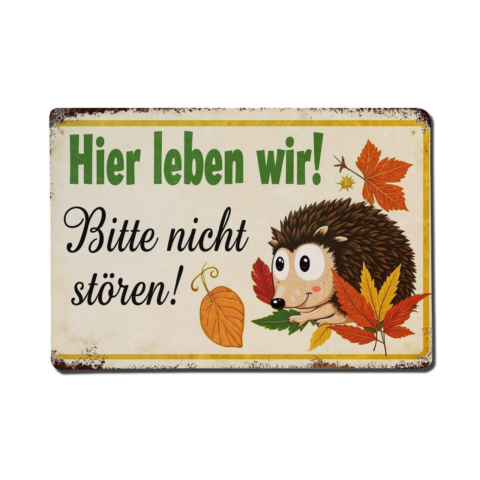 Hedgehog Autumn Leaves Sign German Vintage Tin Sign Retro Metal Wall Decor Metal Poster, Home Bar Garage Farmhouse Cafe Wall Art Decoration 8x12Inches