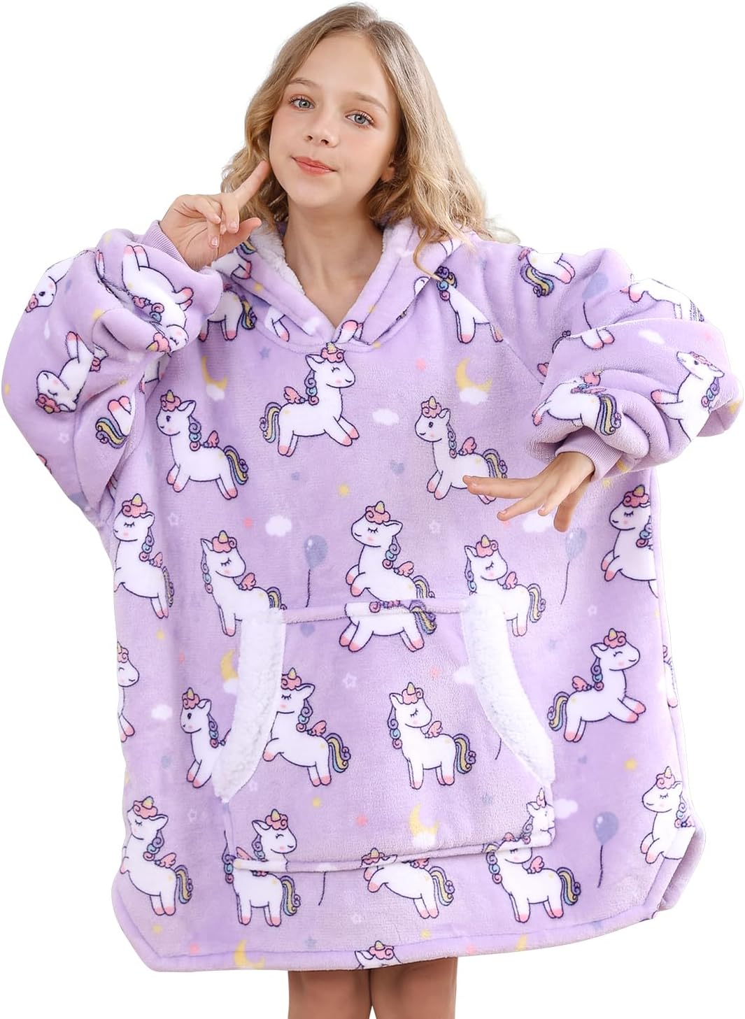 Topblan Blanket Hoodie for Kids Girls Boys Teens, Oversized Flannel & Sherpa Blankets with Hood Pocket and Sleeves