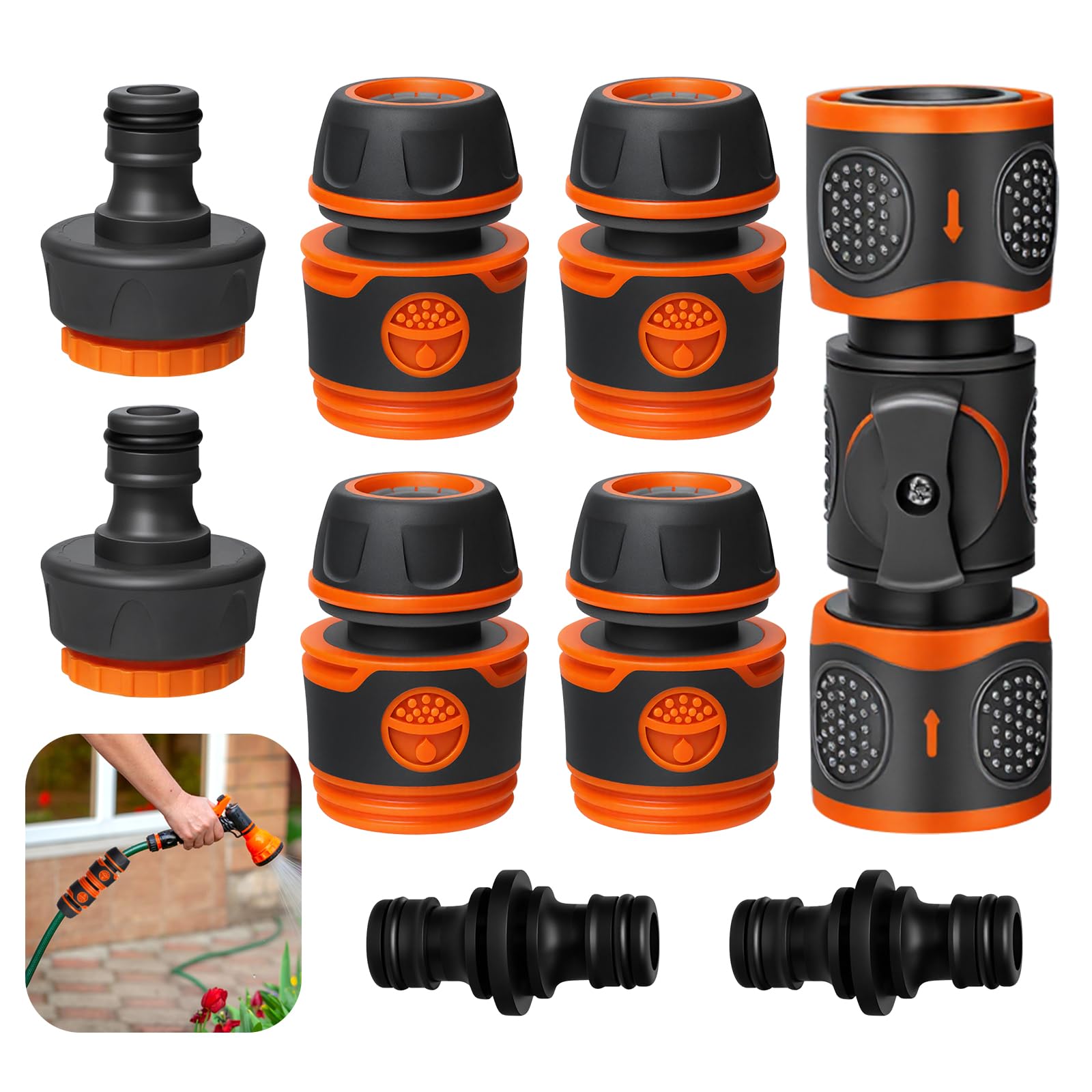 Garden Kupplung 1/2 Zoll, 9 Stück Schlauchverbinder Set 1/2'', inkl. 4 Schlauchkupplung, 3 Kupplungs, 2 Hahnverbinder, Kompatibel mit Gardena, für Schlauchverlängerung und Wasseranschluss im Garten
