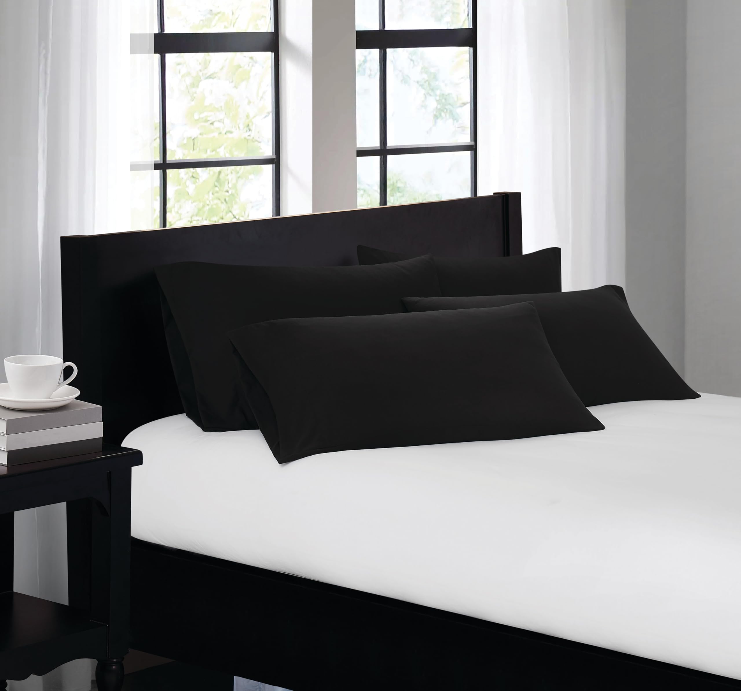 Truly Soft Everyday Black 4 Pack King Pillowcase Solid Color Themed Adult Bedding Oeko-TEX Certified