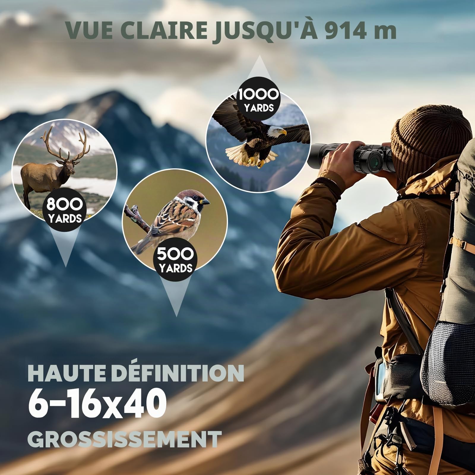 Sogries Jumelles Zoom 6-16x40 pour Adultes | Grossissement variable, lentilles FMC, prisme BAK4, pour observation des oiseaux, nature et événements