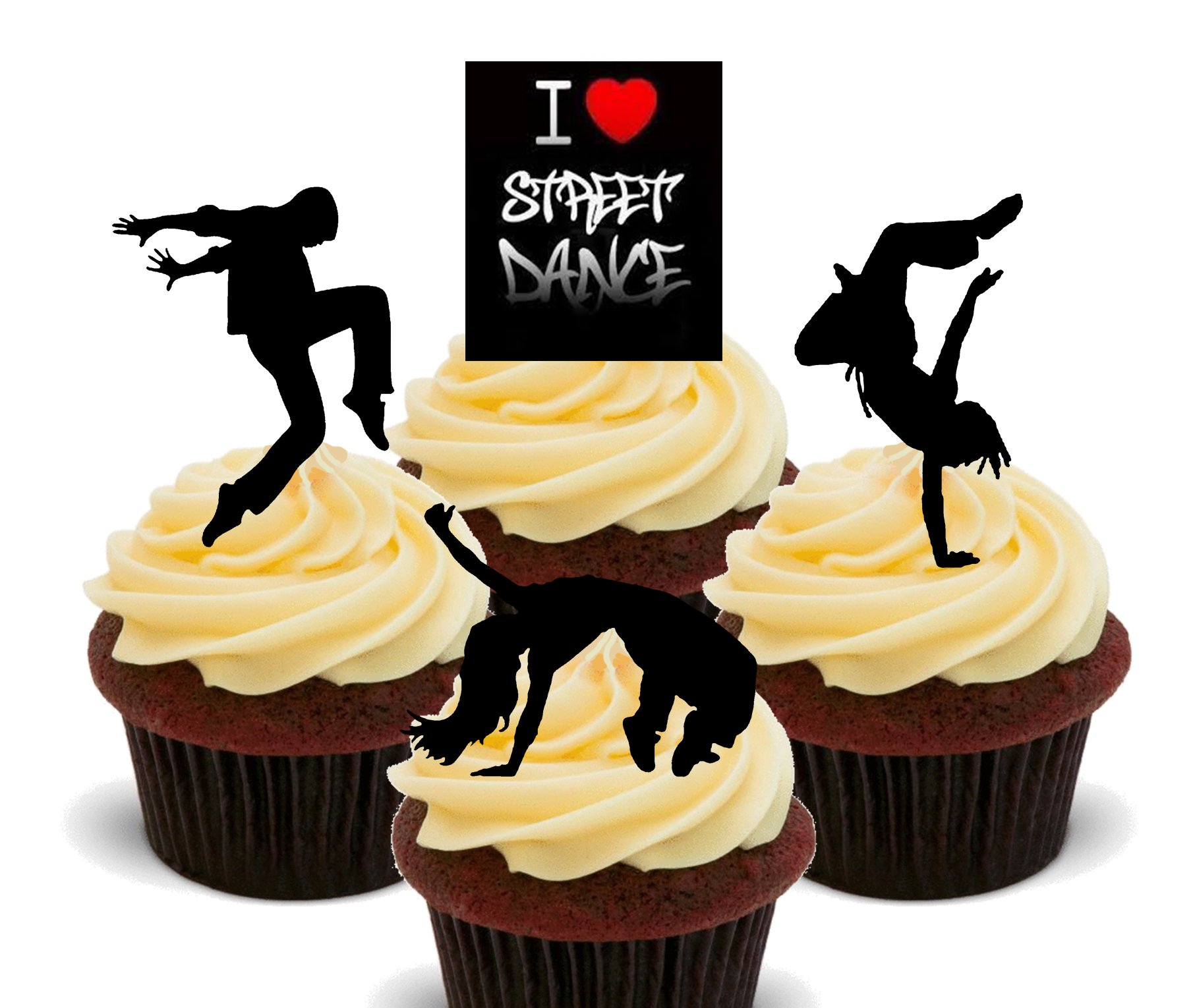 Made4you I Love Street Dancing Edible Cupcake Toppers - Stand-Up Wafer Cake Decorations (Pack Of 12)