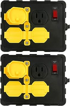 Tower Manufacturing C664502001-13 15 AMP 4-Outlet Circuit Breaker Power Box, 8 Feet, Black/Yellow - [2 Pack]