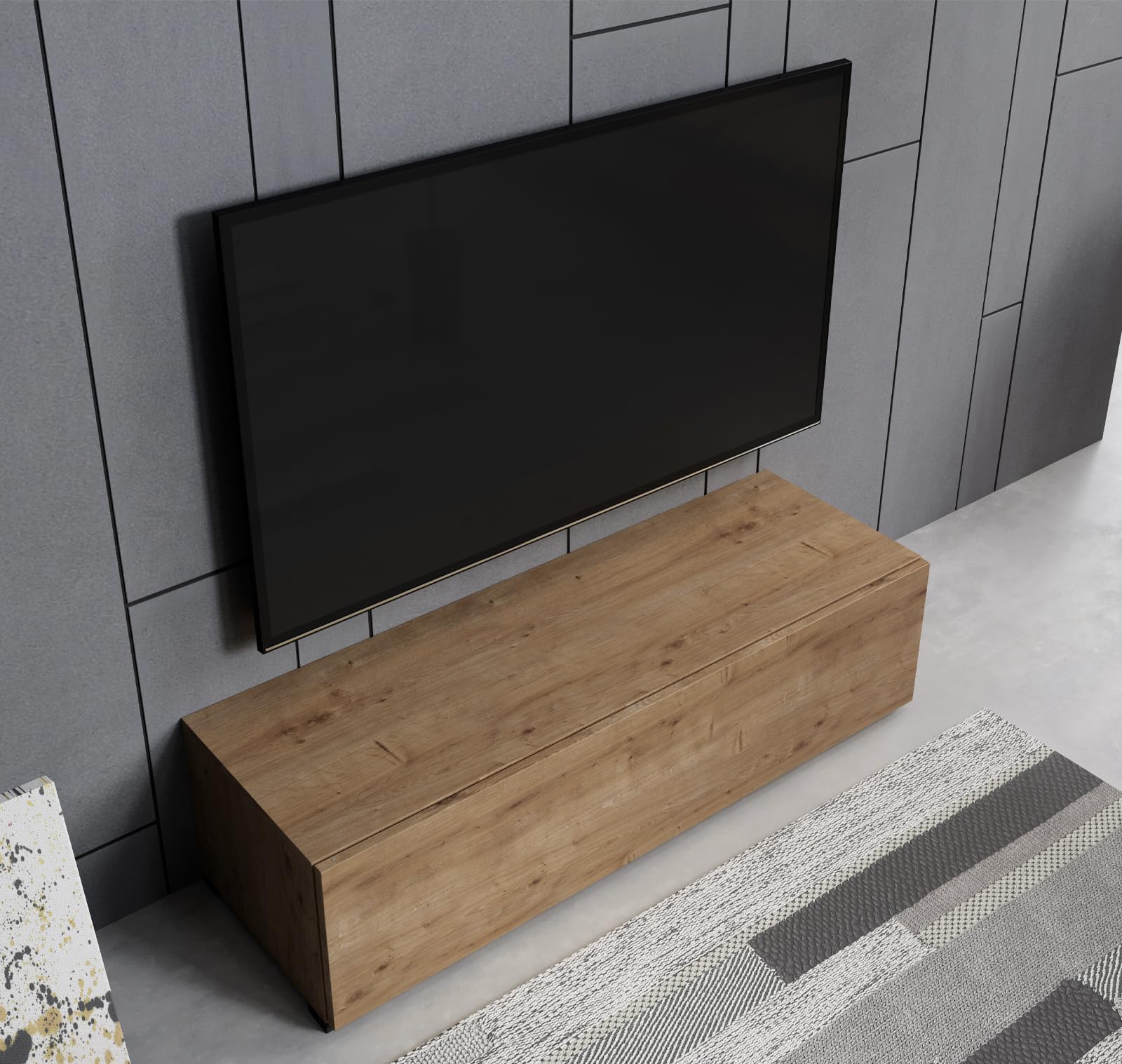 MB Muebles Bonitos | Mueble TV bajo con Patas Aitana M1 para Salón Moderno | Mueble Modular | Puerta de PVC Alto Brillo | Estructura Melamina Mate | Color Roble | 120x32x40 cm