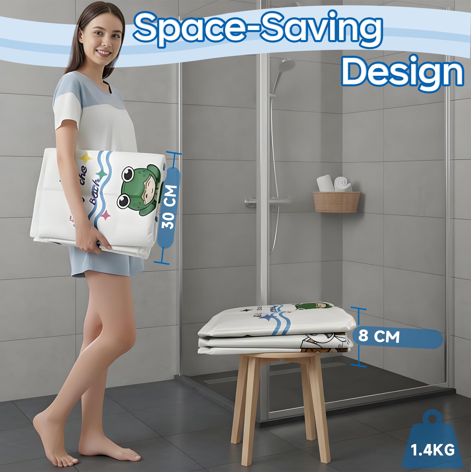 Vasca da bagno pieghevole per bambini con fiore per doccia, design con mostro dei cartoni animati, vasca da bagno portatile con anatra giocattolo