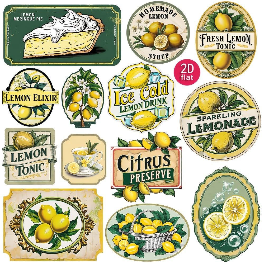 Set of Retro Lemon Label Stickers, Creative Handmade Stickers for Scrapbooking, Journaling, Photo Albums, Stationery, and School Craft Materials-image-43