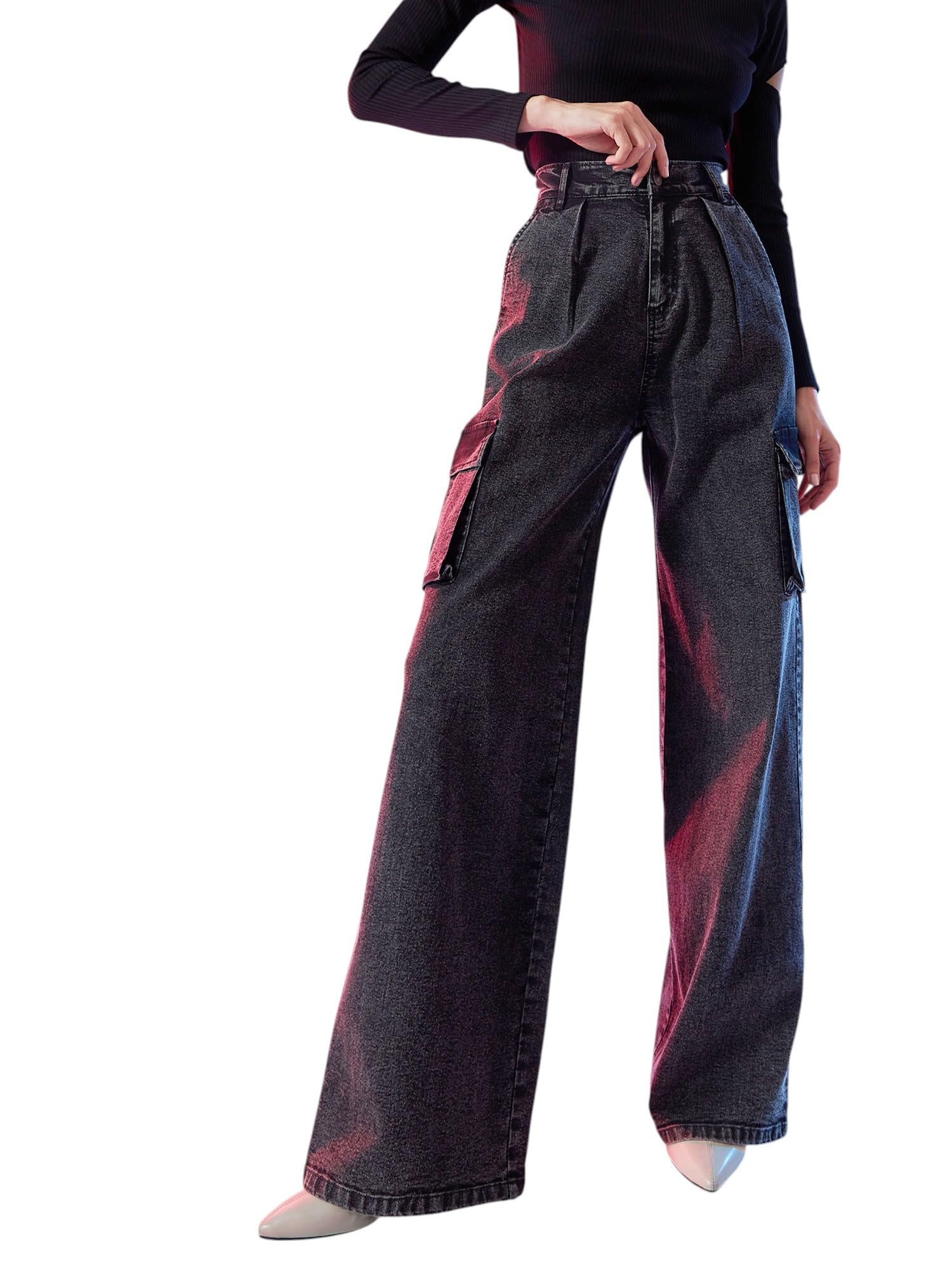 Women Side Pocket Cargo Jeans-image-39