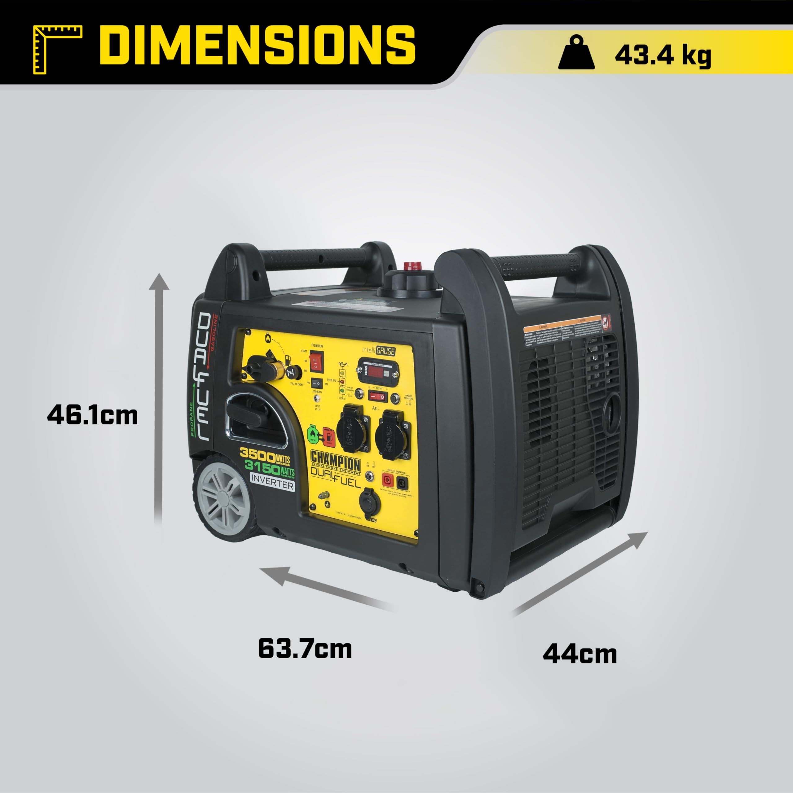 Champion Power Equipment 73001i-DF-EU Groupe électrogène mobile essence + gaz (3100 W, inverseur portable, extrêmement silencieux, avec poignée intégrée et jeu de roues, idéal pour l'extérieur +