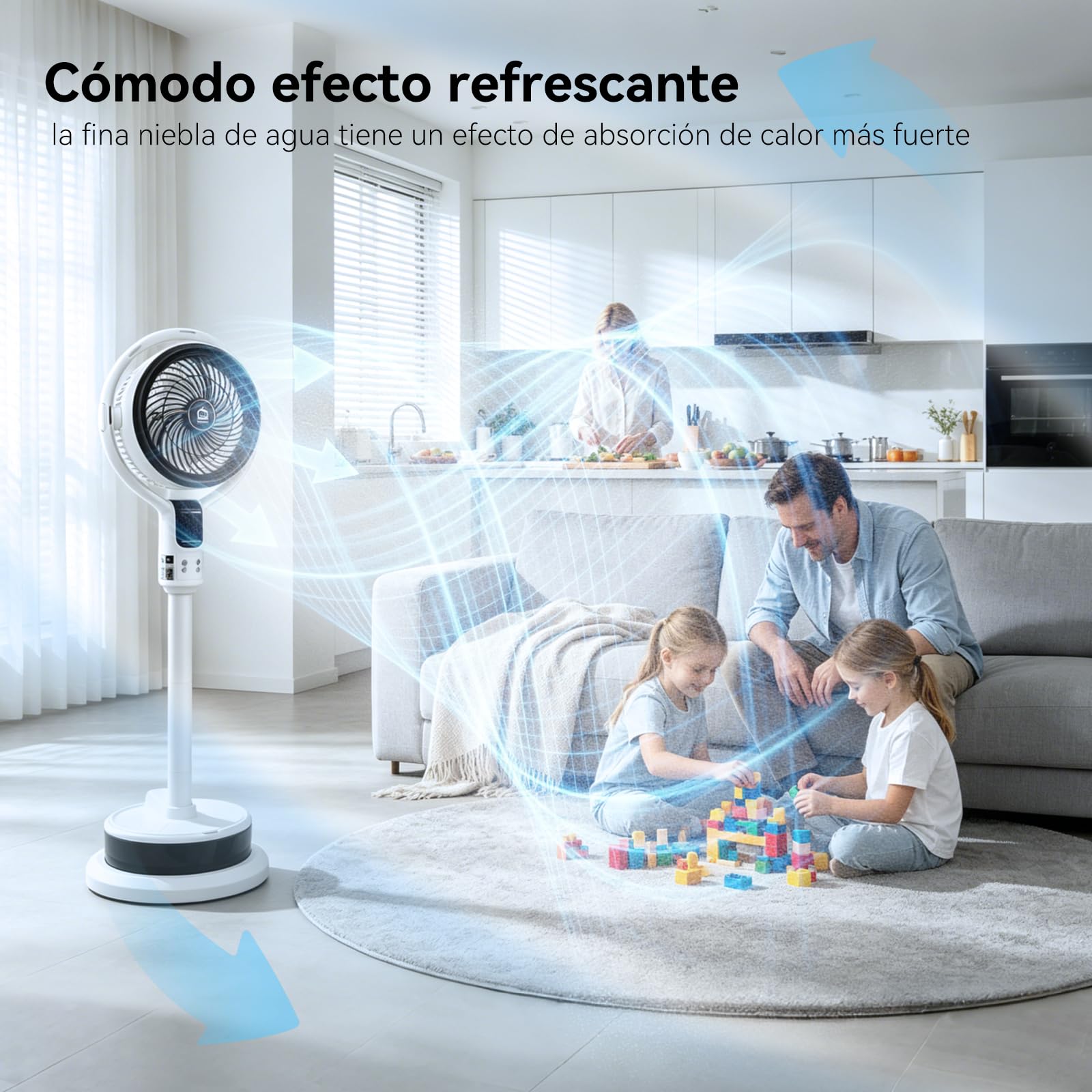 Ventiladores de Pie con Agua con Control Remoto , 1.6 L Watertank, 9H Ventilador de pie, 8 Velocidades , Temporizador y oscilación de 90° , Look ventilador para Hogar, Dormitorio, Oficina, Terraza