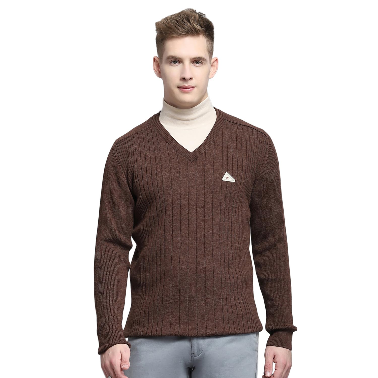 monte carlo Mens Solid Dark Brown V Neck Full Sleeve Pullover_1240566VN-2450-picture-29