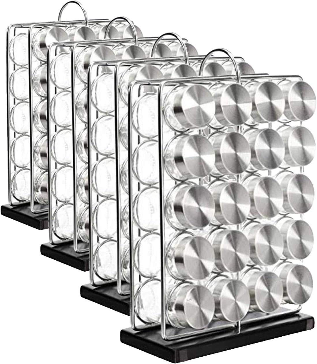 Amazon Basics 20 Jars Spice Rack Organizer, Space-Saving Kitchen Organizer with Glass Spice Jars, Sturdy, Silver