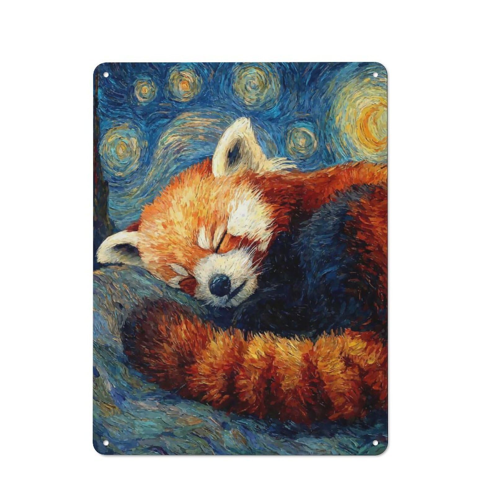 Junmoney Style-3 Sleeping Red Panda Starry Night Rustic Tin Sign 40X30cm For Pub Or Café, For Collectors Building A Themed Wall Display