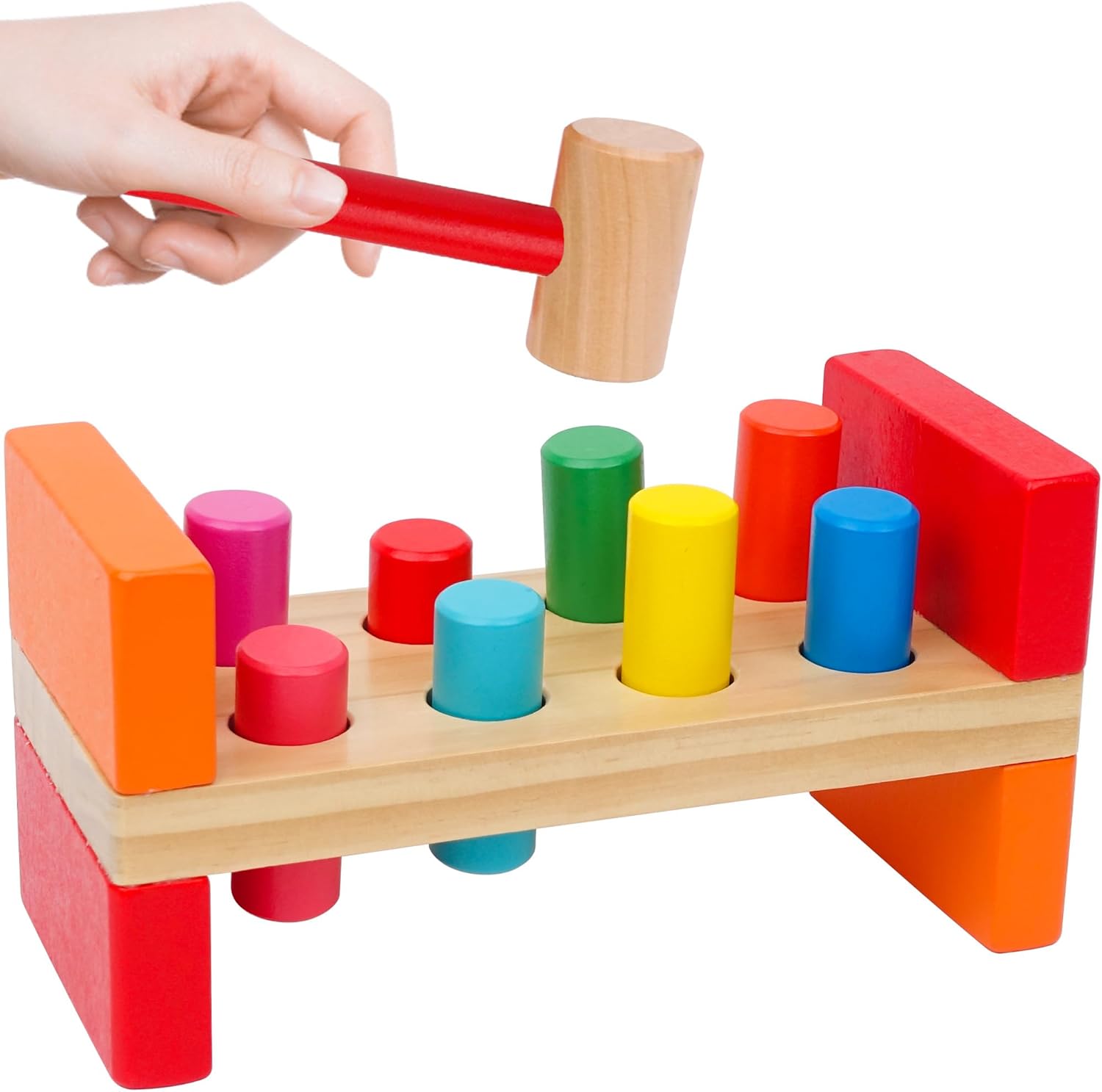 MEYOR Wooden Pounding Bench Toy with Mallet and Peg, Hammer