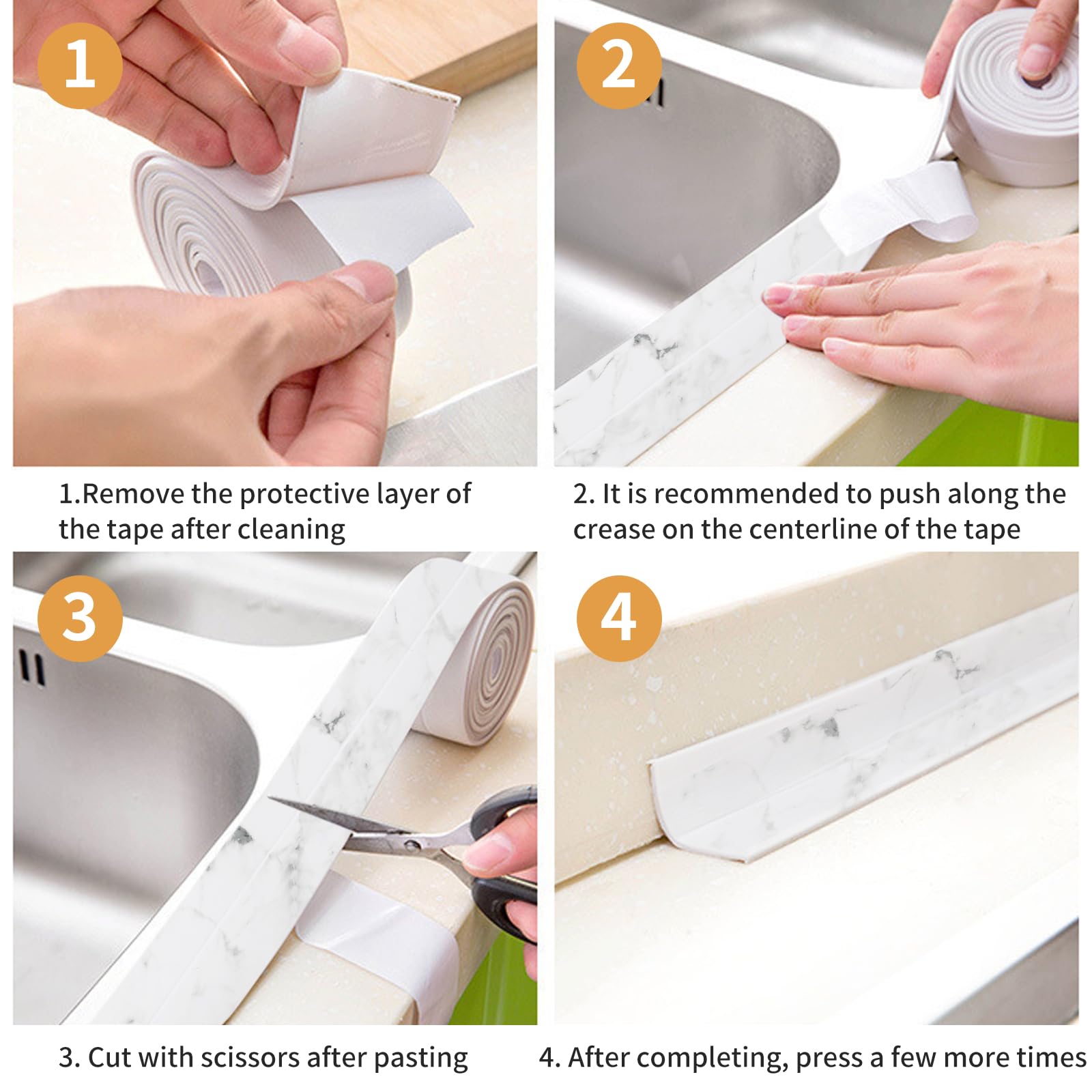 Battiscopa morbido, autoadesivo, nastro sigillante in PVC, per doccia, cucina, bagno, toilette, soffitto (10 rotoli, marmo)