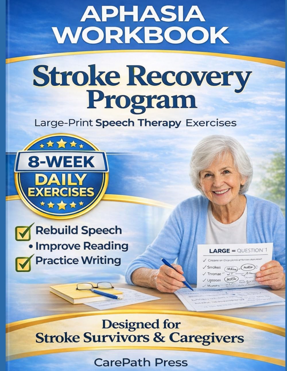 Aphasia Workbook for Adults – Easy Home Program: 8‑Week Step‑by‑Step Stroke Recovery Plan with Large‑Print Speech Exercises, Daily Routines & ... to Practice Between Costly Therapy Visits